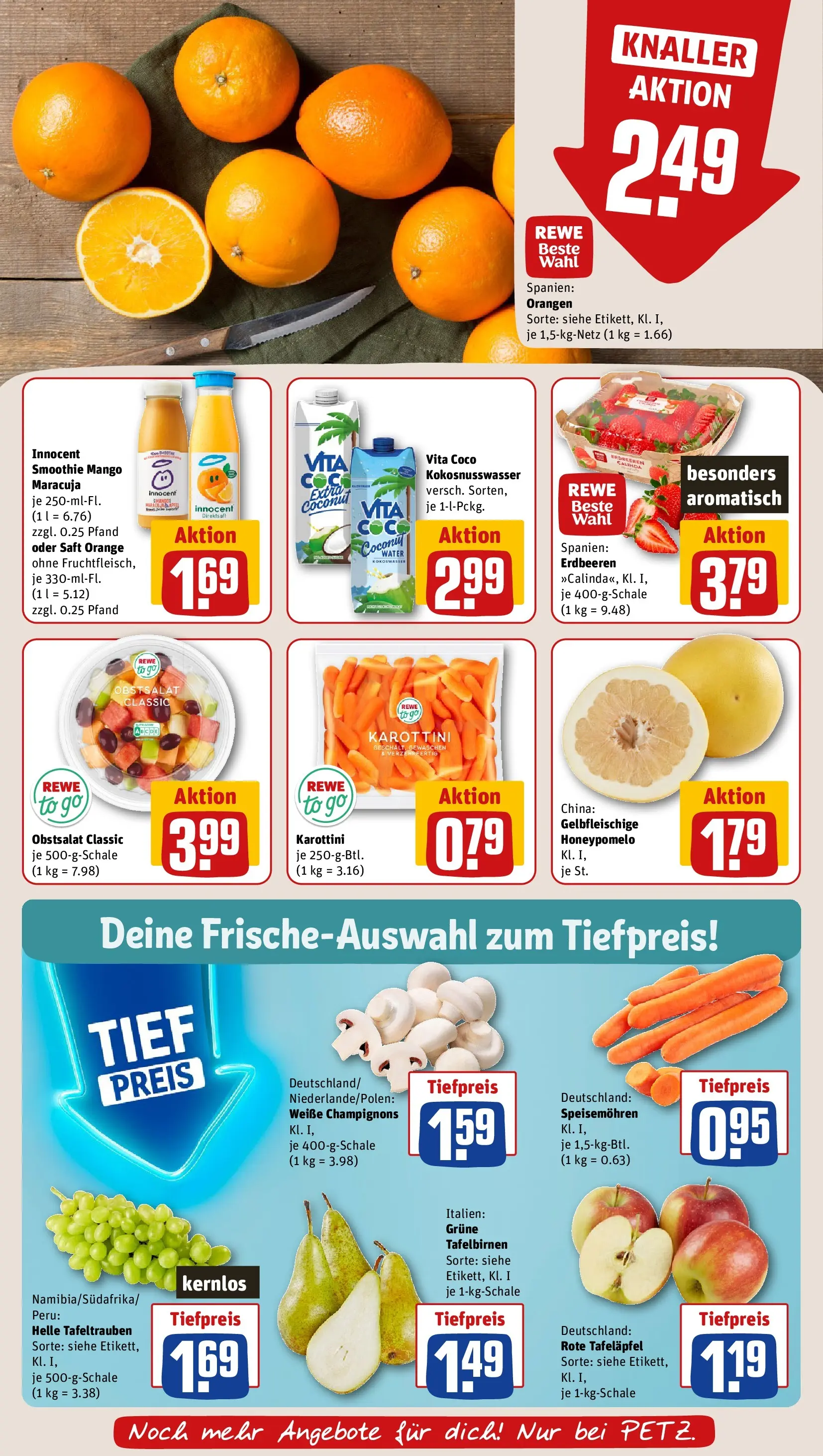 REWE Prospekt ab 16.02.2026 zum Blättern » Angebote | Seite: 10 | Produkte: Champignons, Mango, Saft, Erdbeeren