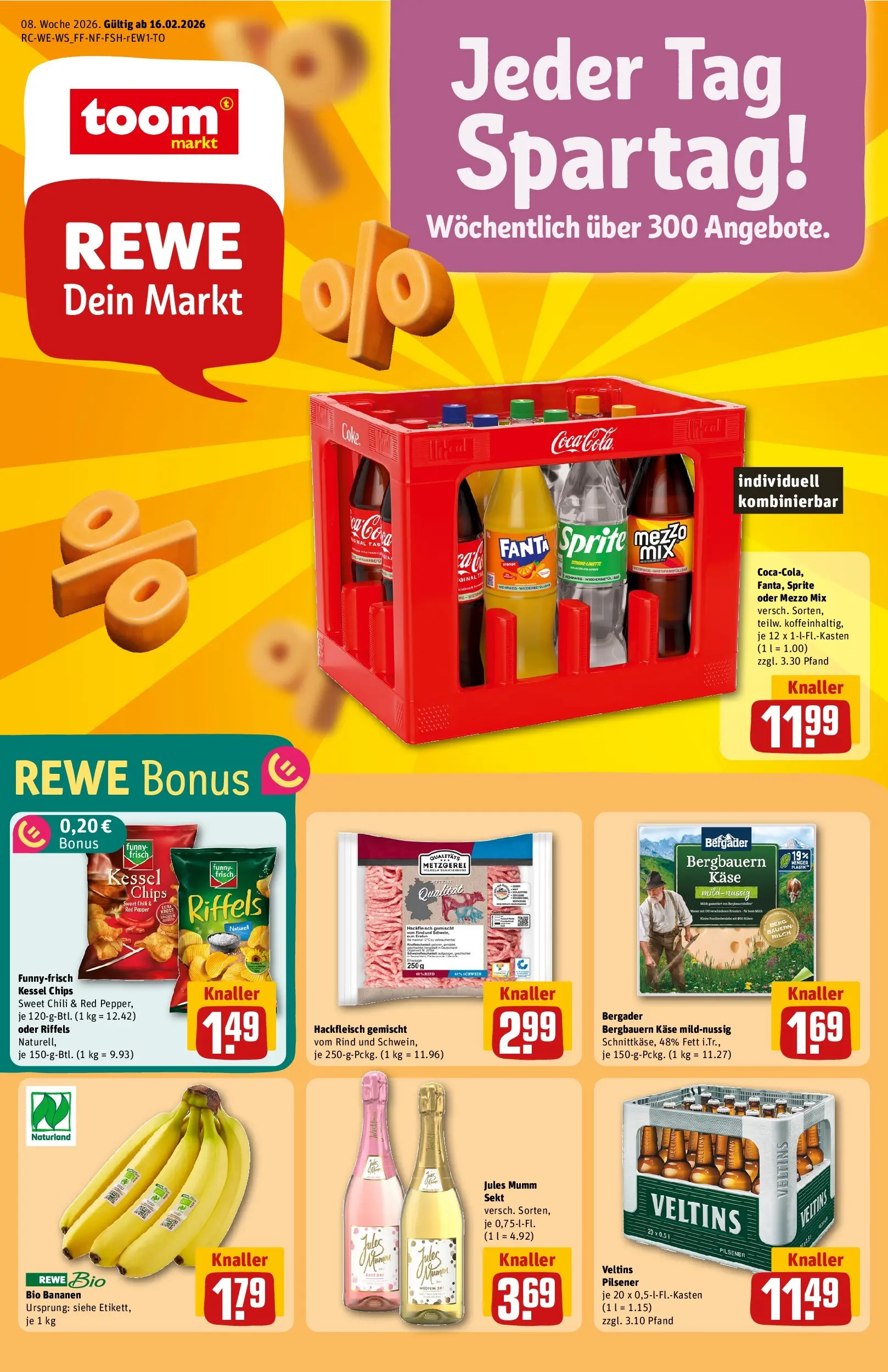 REWE Prospekt ab 16.02.2026 zum Blättern » Angebote | Seite: 1 | Produkte: Fanta, Sekt, Chili, Veltins