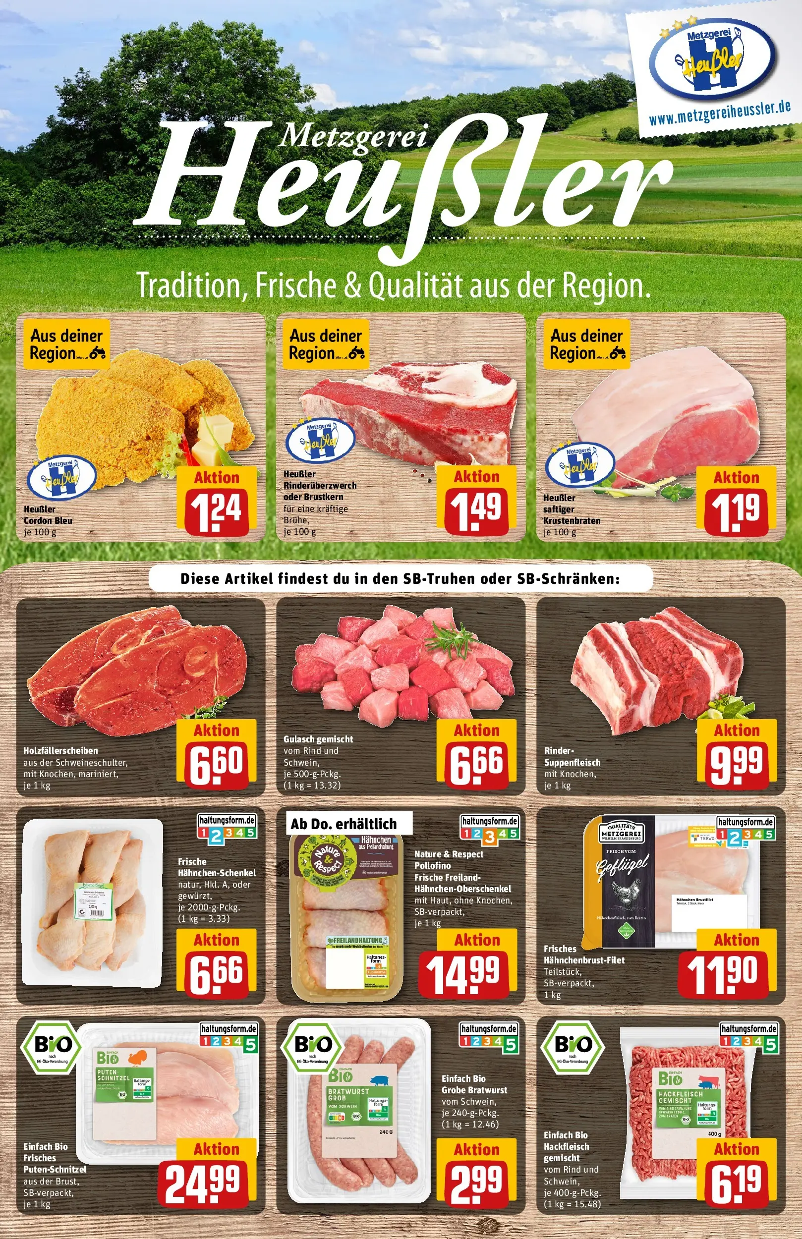 REWE Prospekt ab 16.02.2026 zum Blättern » Angebote | Seite: 13 | Produkte: Hahnchenschenkel, Krustenbraten, Suppenfleisch, Hackfleisch