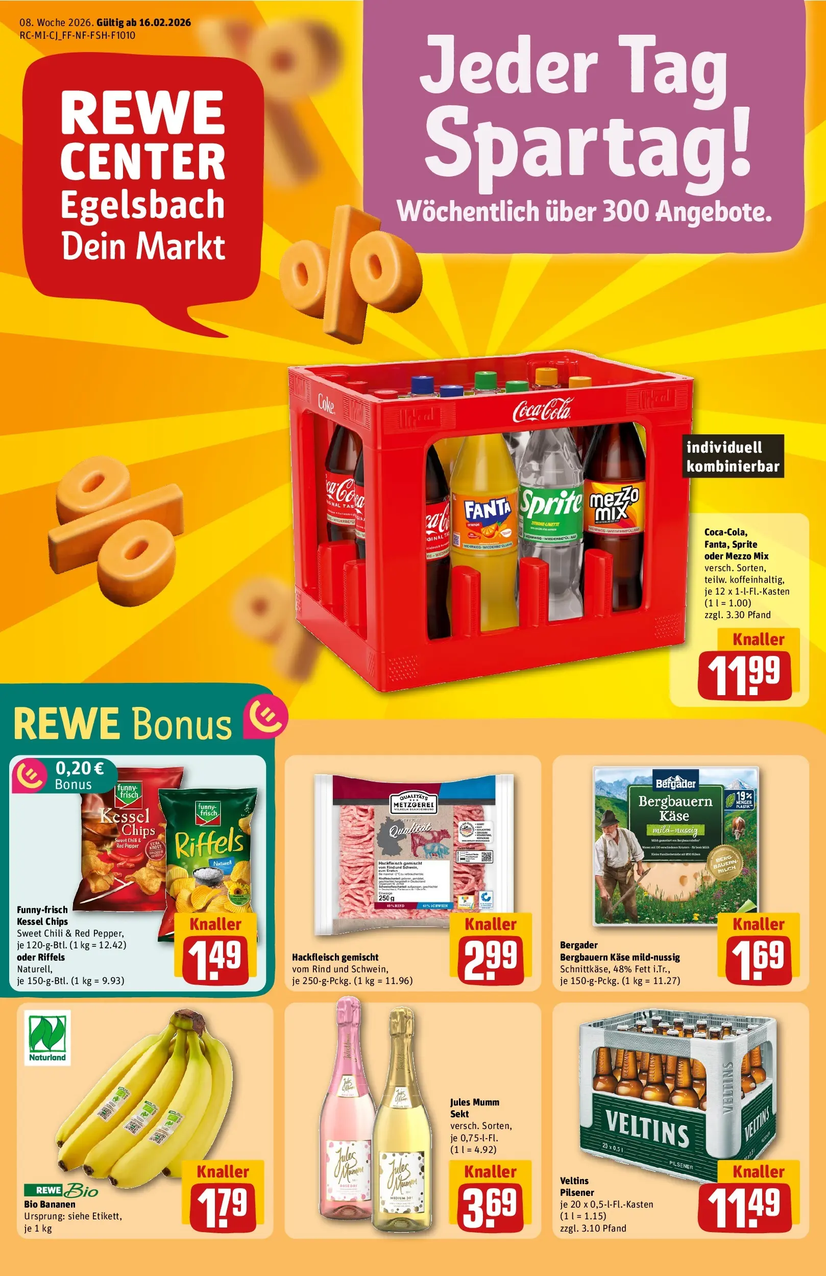 REWE Prospekt ab 16.02.2026 zum Blättern » Angebote | Seite: 1 | Produkte: Sprite, Funny frisch, Chili, Veltins