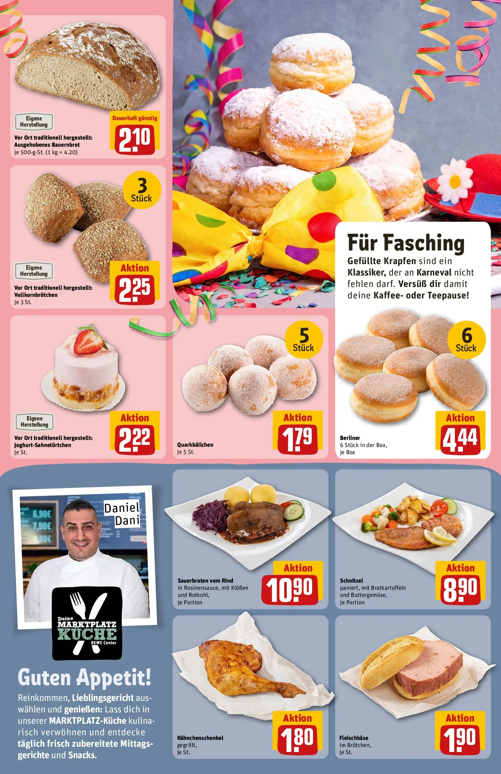 REWE Prospekt ab 16.02.2026 zum Blättern » Angebote | Seite: 17 | Produkte: Berliner, Küche, Schnitzel, Donuts