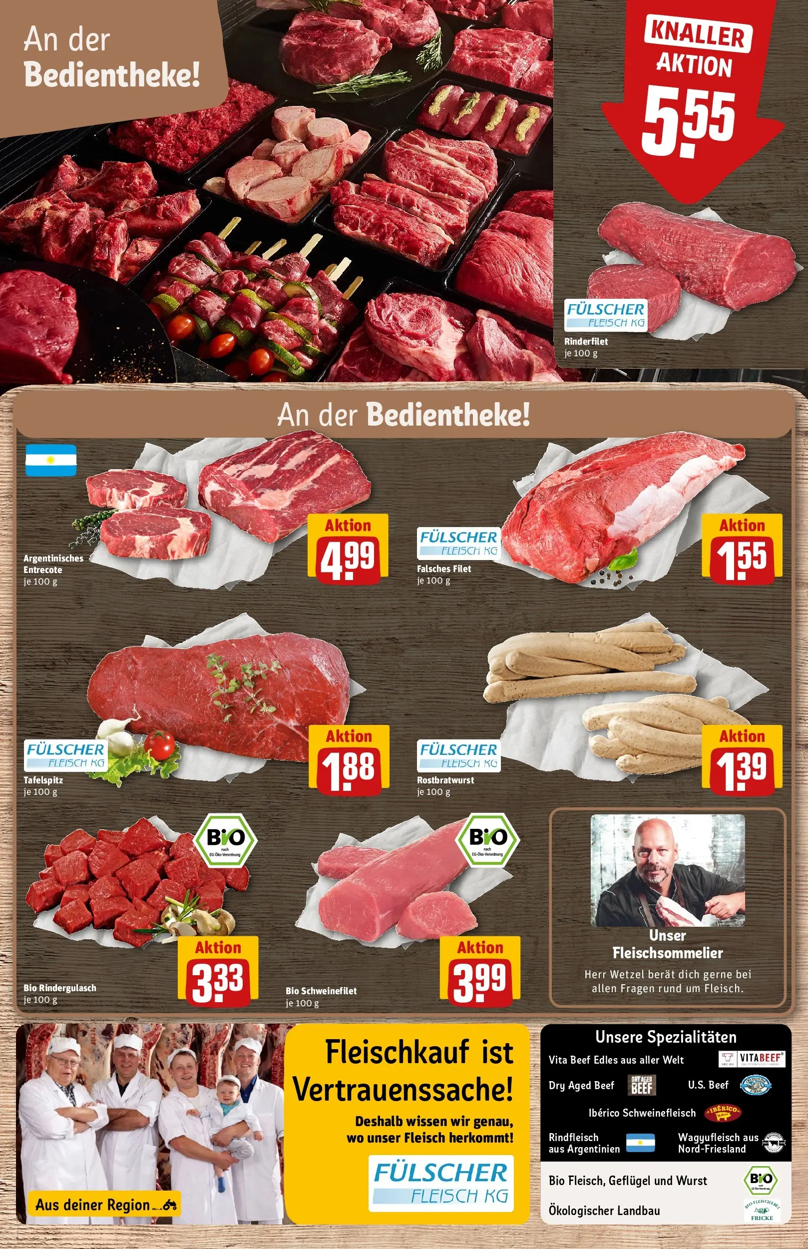 REWE Prospekt ab 16.02.2026 zum Blättern » Angebote | Seite: 12 | Produkte: Rindergulasch, Entrecote, Schweinefilet, Wurst