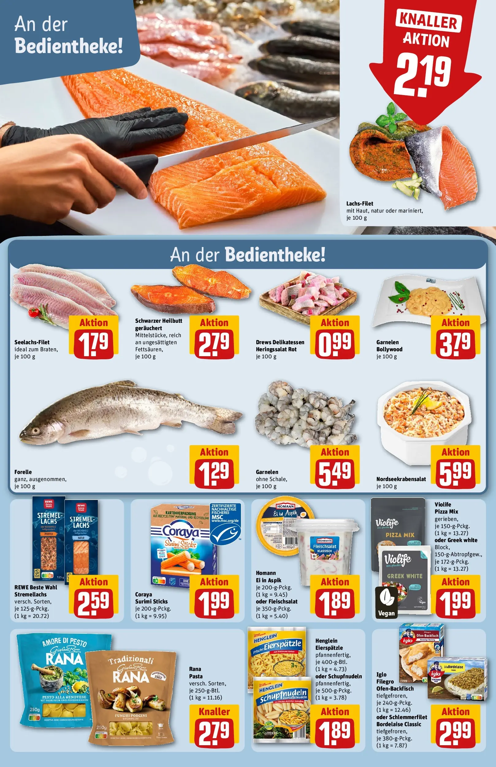 REWE Prospekt ab 16.02.2026 zum Blättern » Angebote | Seite: 16 | Produkte: Lachs, Pfeffer, Pasta, Pizza