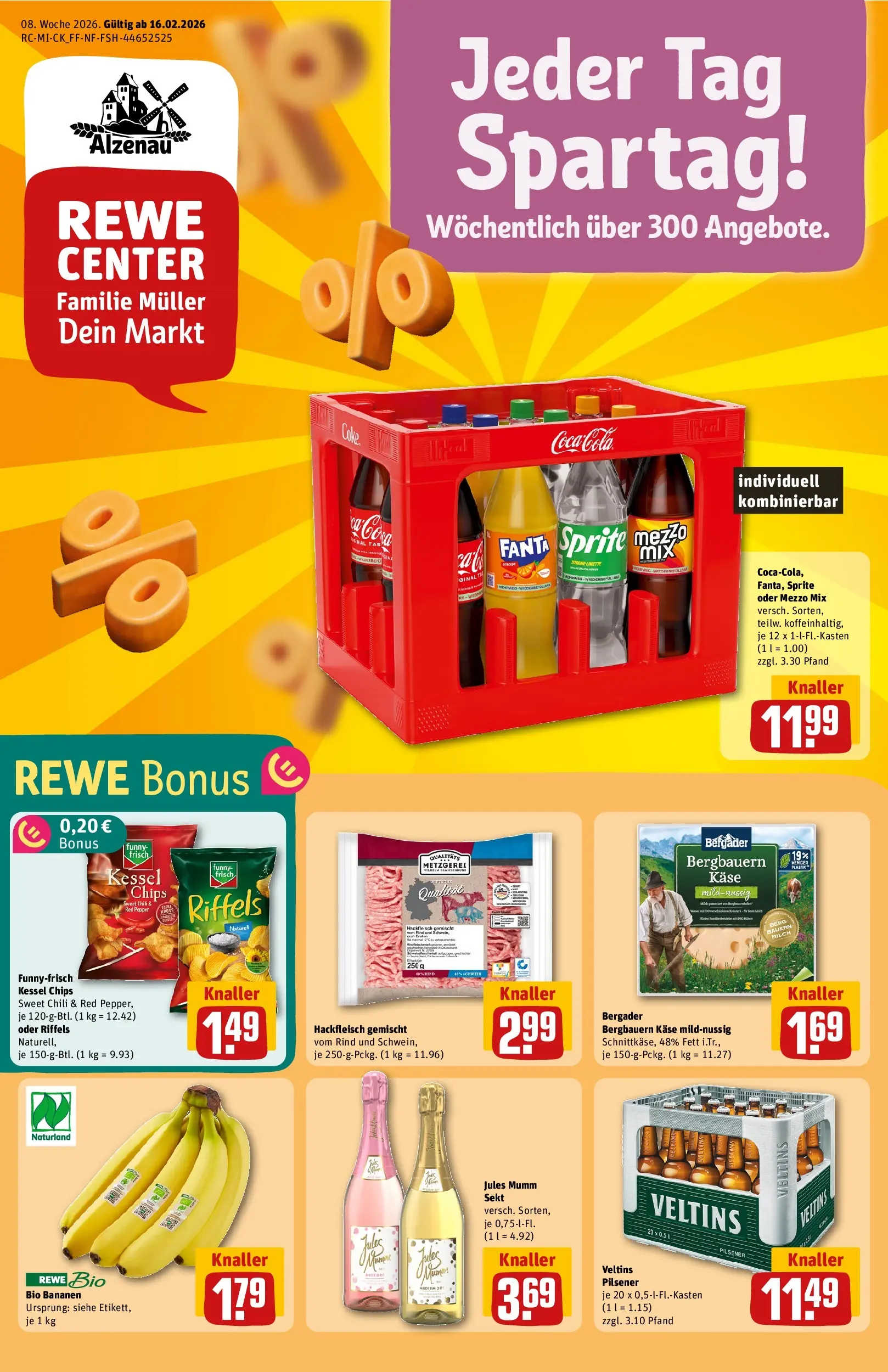 REWE Prospekt ab 16.02.2026 zum Blättern » Angebote | Seite: 1 | Produkte: Fanta, Käse, Sekt, Funny frisch