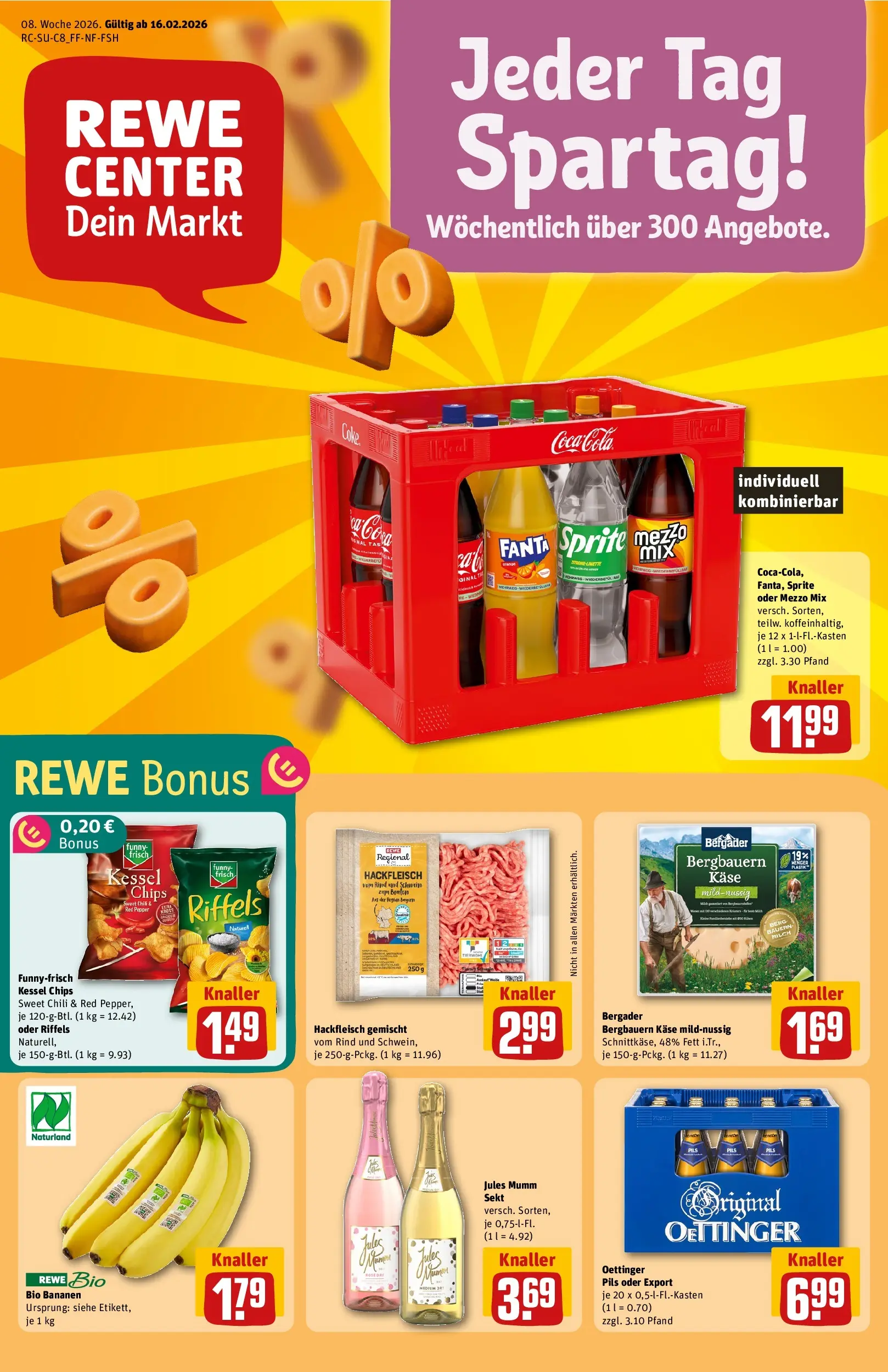 REWE Prospekt ab 16.02.2026 zum Blättern » Angebote | Seite: 1 | Produkte: Mumm sekt, Käse, Pils, Chili