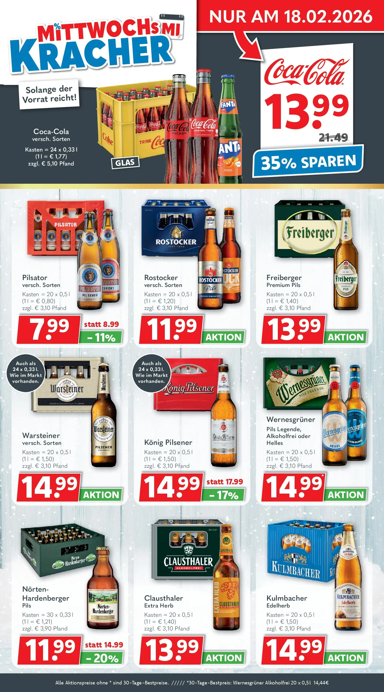 Getränkeland Prospekt Brüel	 (ab 16.02.2026) zum Blättern | Seite: 2 | Produkte: Konig pilsener, Pils, Wernesgruner, Warsteiner