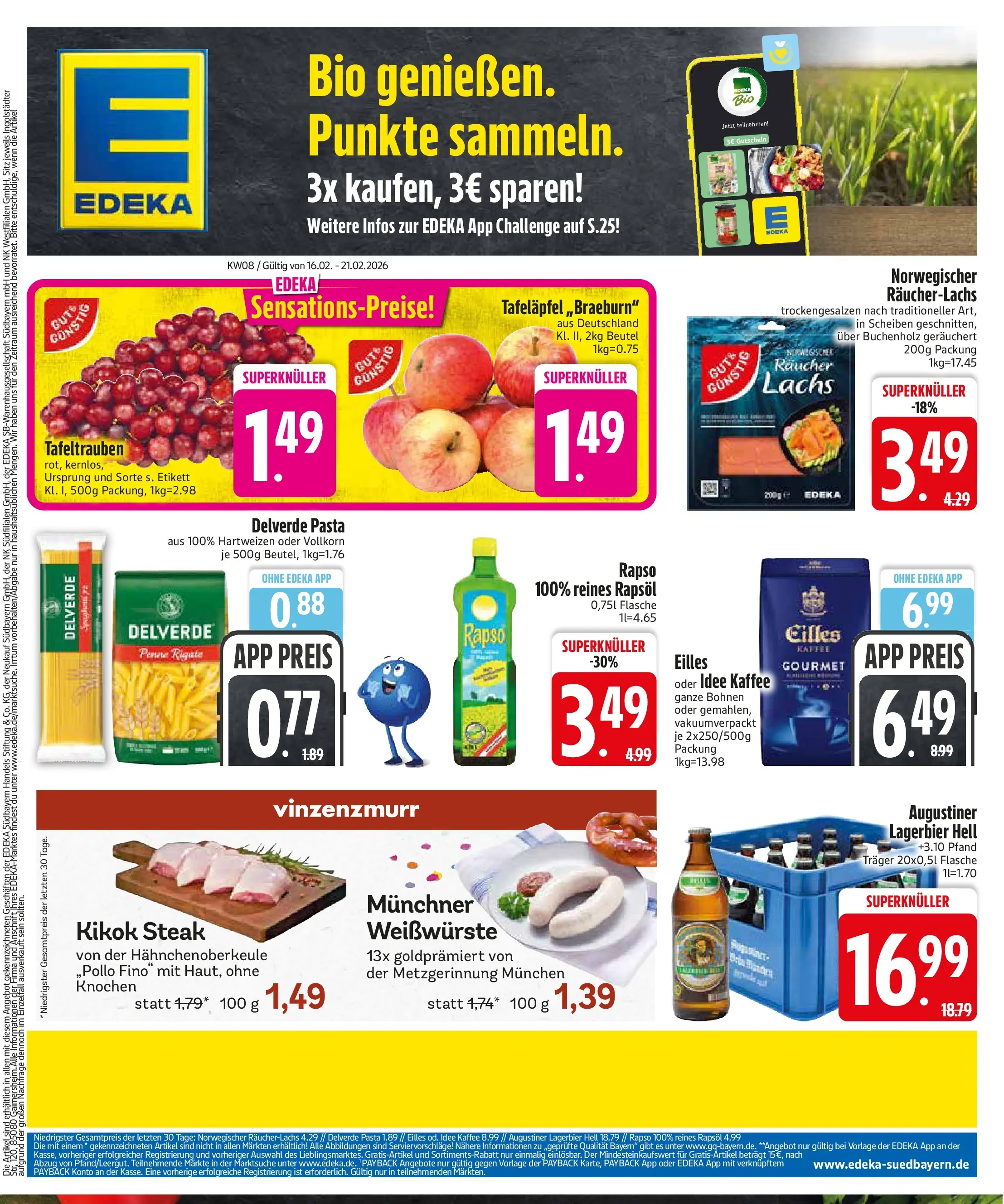 Edeka prospekt München	 (ab 16.02.2026) » Angebote Online | Seite: 1 | Produkte: Kaffee, Rapsöl, Räucherlachs, Steak