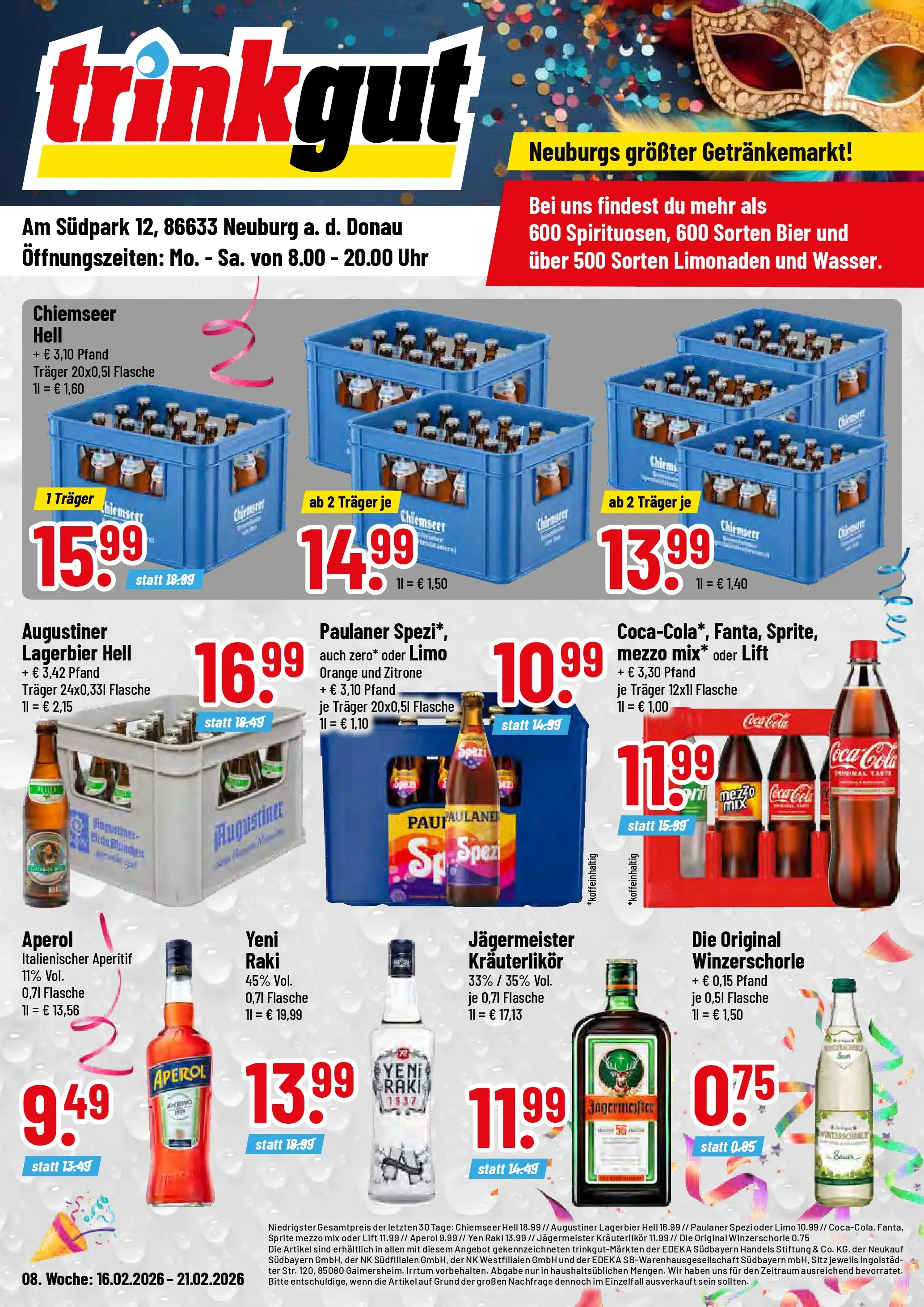 Trinkgut Prospekt Neuburg An Der Donau (ab 16.02.2026) » Angebote online | Seite: 1 | Produkte: Sprite, Bier, Paulaner spezi, Aperol