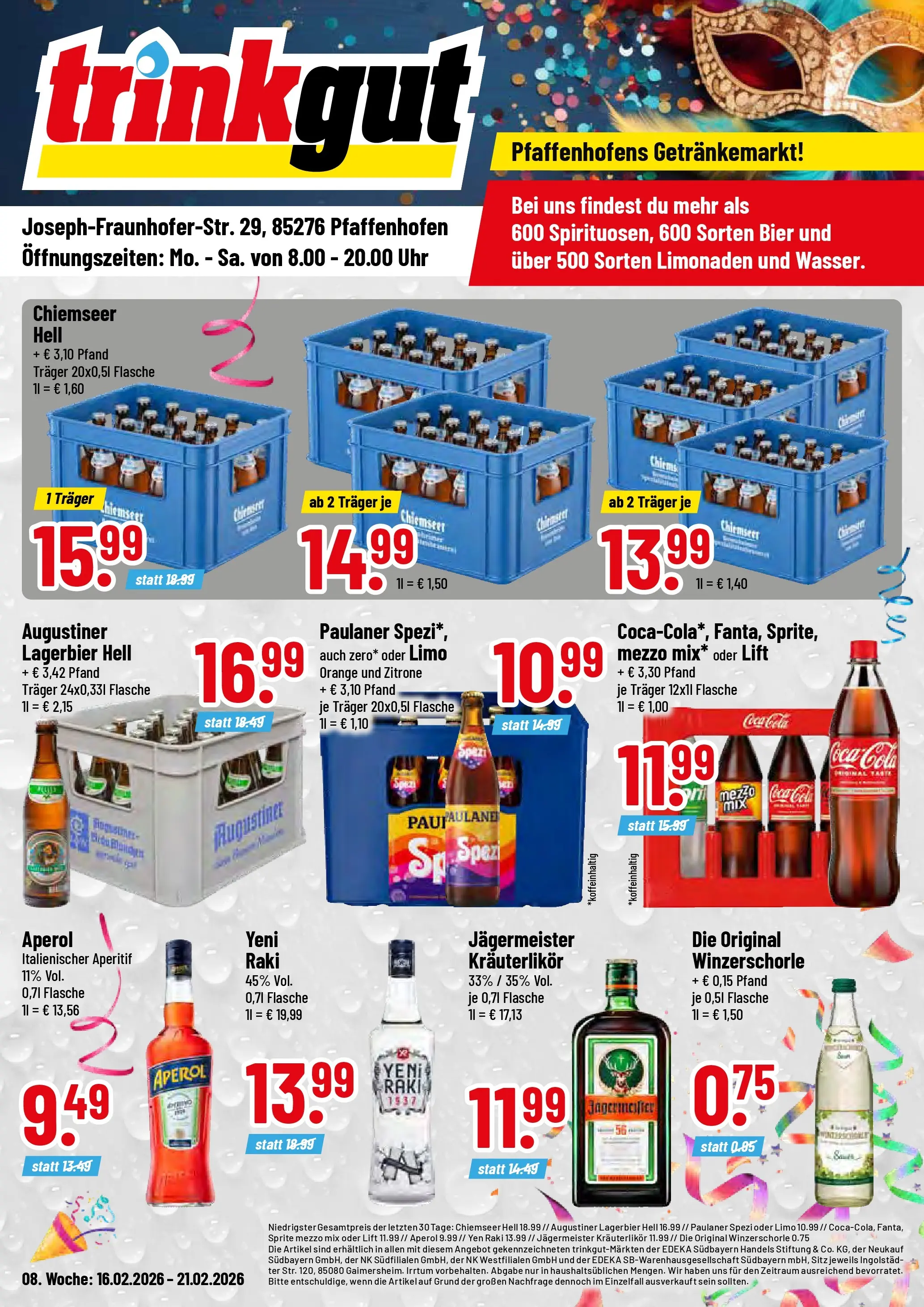 Trinkgut Prospekt Pfaffenhofen/Ilm (ab 16.02.2026) » Angebote online | Seite: 1 | Produkte: Paulaner spezi, Zitrone, Uhr, Paulaner