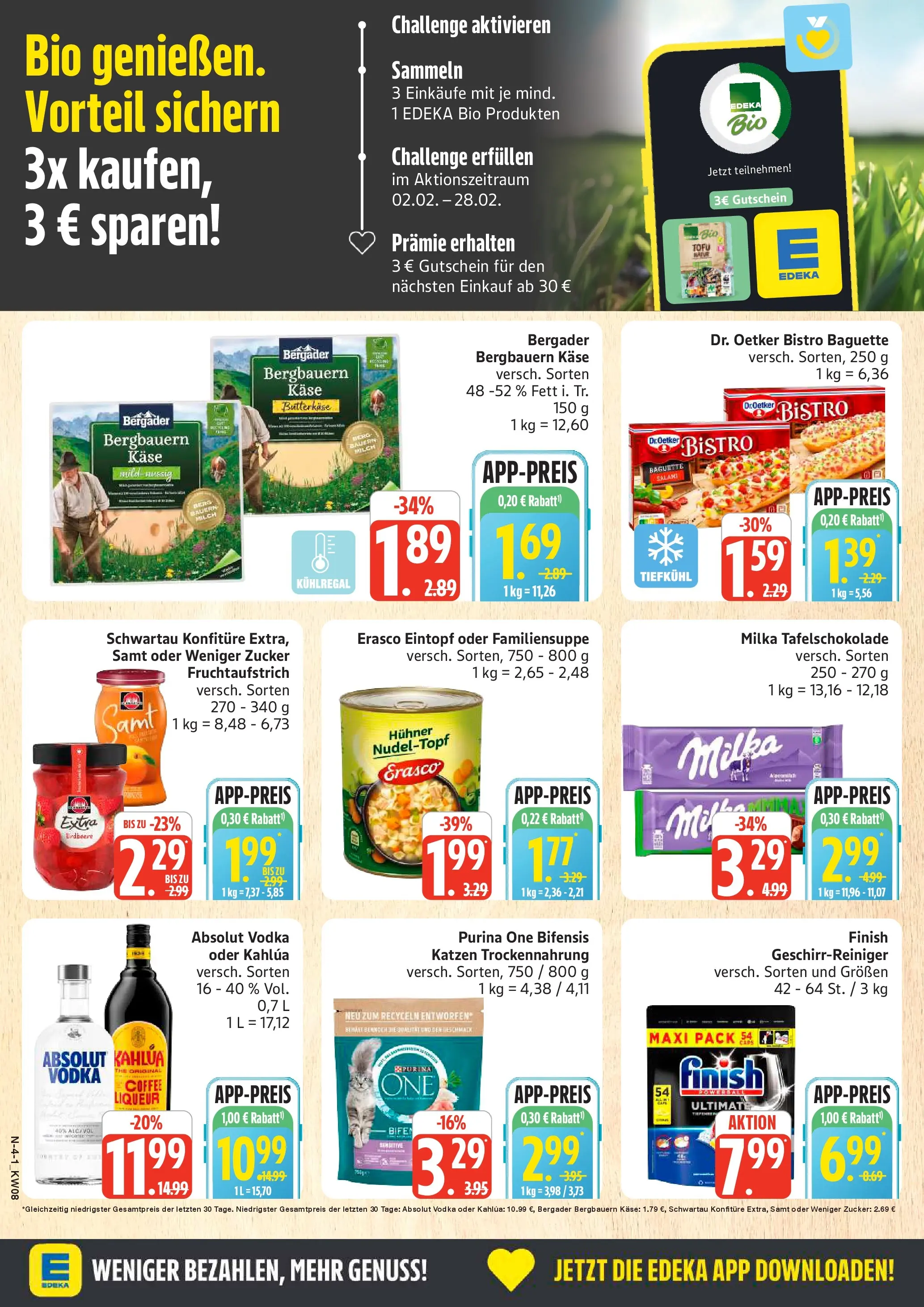 Edeka prospekt Rostock	 (ab 16.02.2026) » Angebote Online | Seite: 4 | Produkte: Milch, Finish, Salami, Vodka