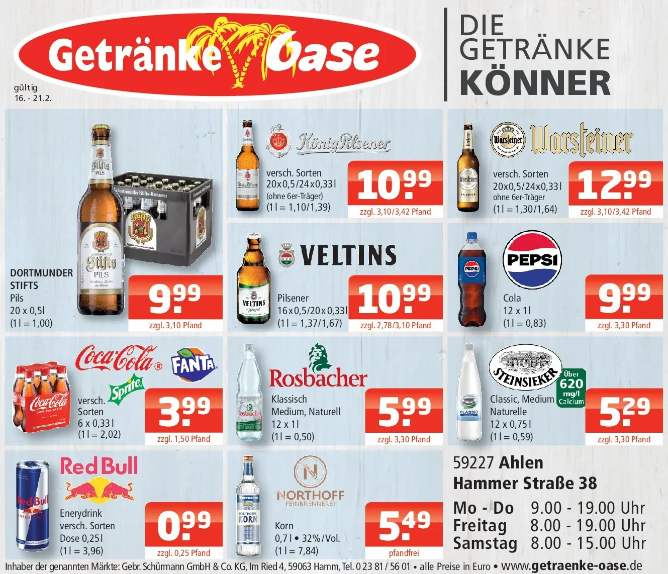Angebote - Getränke Oase: Getränkeangebote (ab 15.02.2026) zum Blättern | Seite: 1 | Produkte: Red bull, Cola, Pils, Veltins