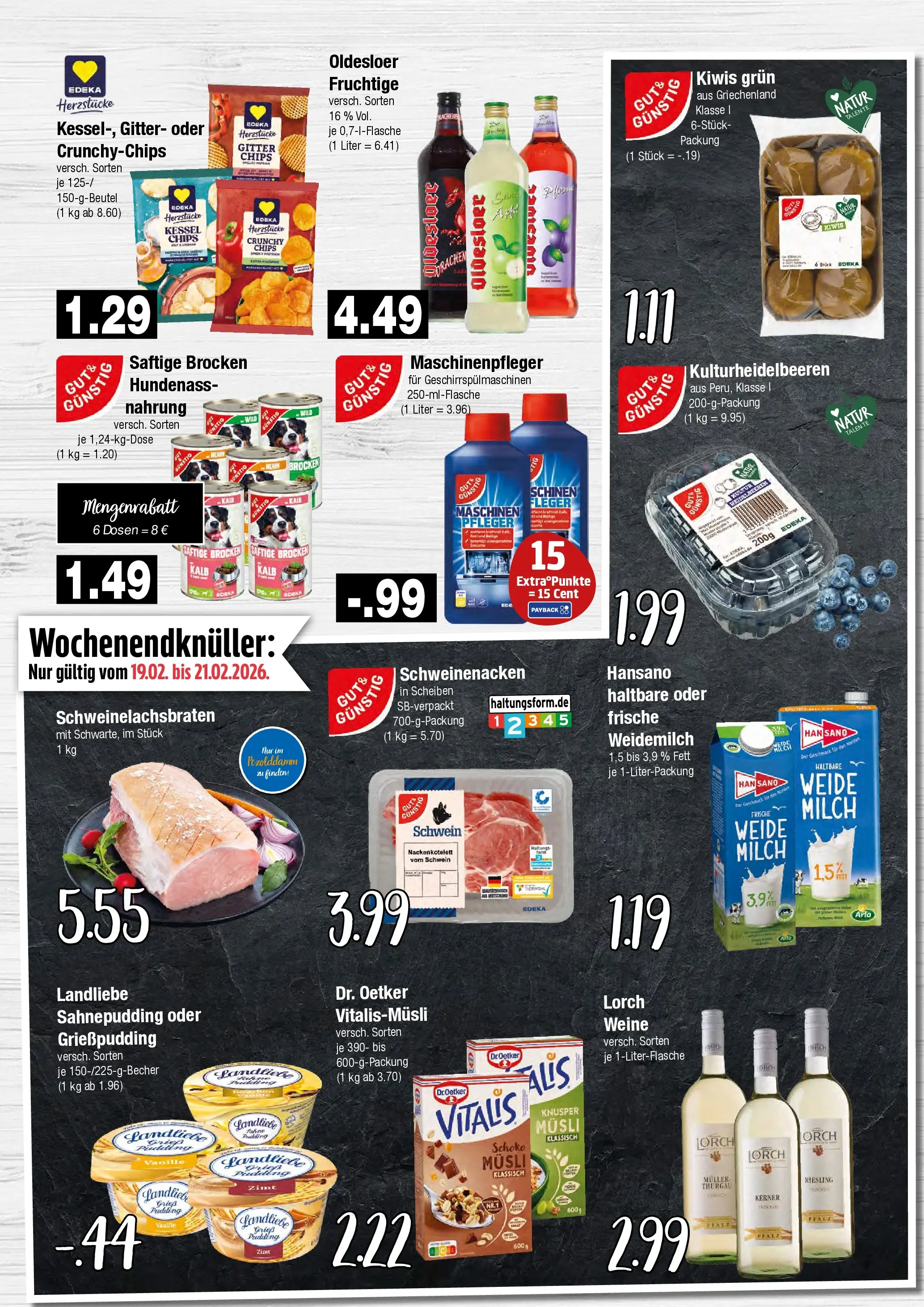 Edeka prospekt Hamburg	 (ab 16.02.2026) » Angebote Online | Seite: 10 | Produkte: Schweinenacken, Pudding, Heidelbeeren, Chips