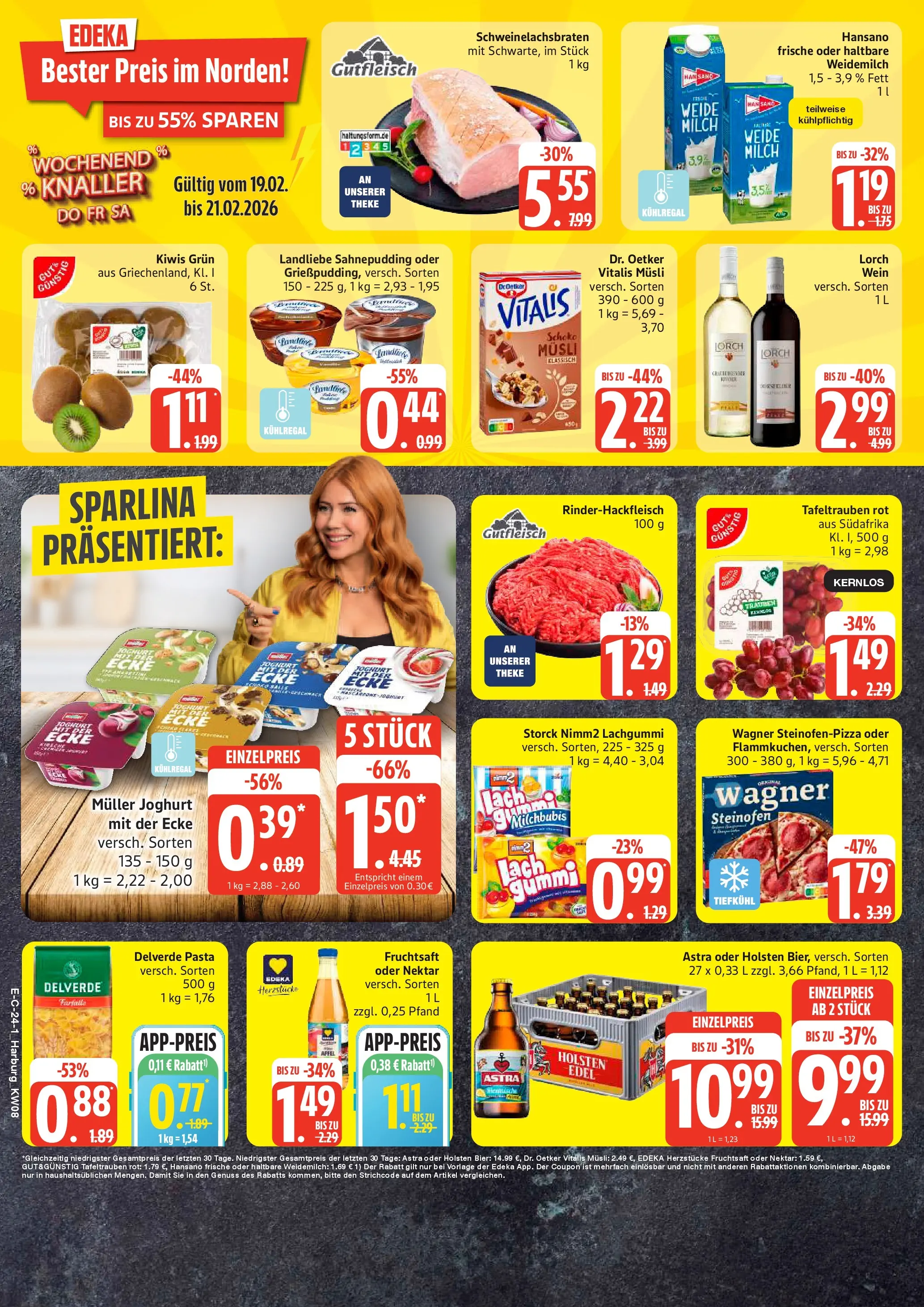 E center Prospekt Hamburg (ab 16.02.2026) » Angebote Online | Seite: 28 | Produkte: Milch, Äpfel, Pasta, Kiwi