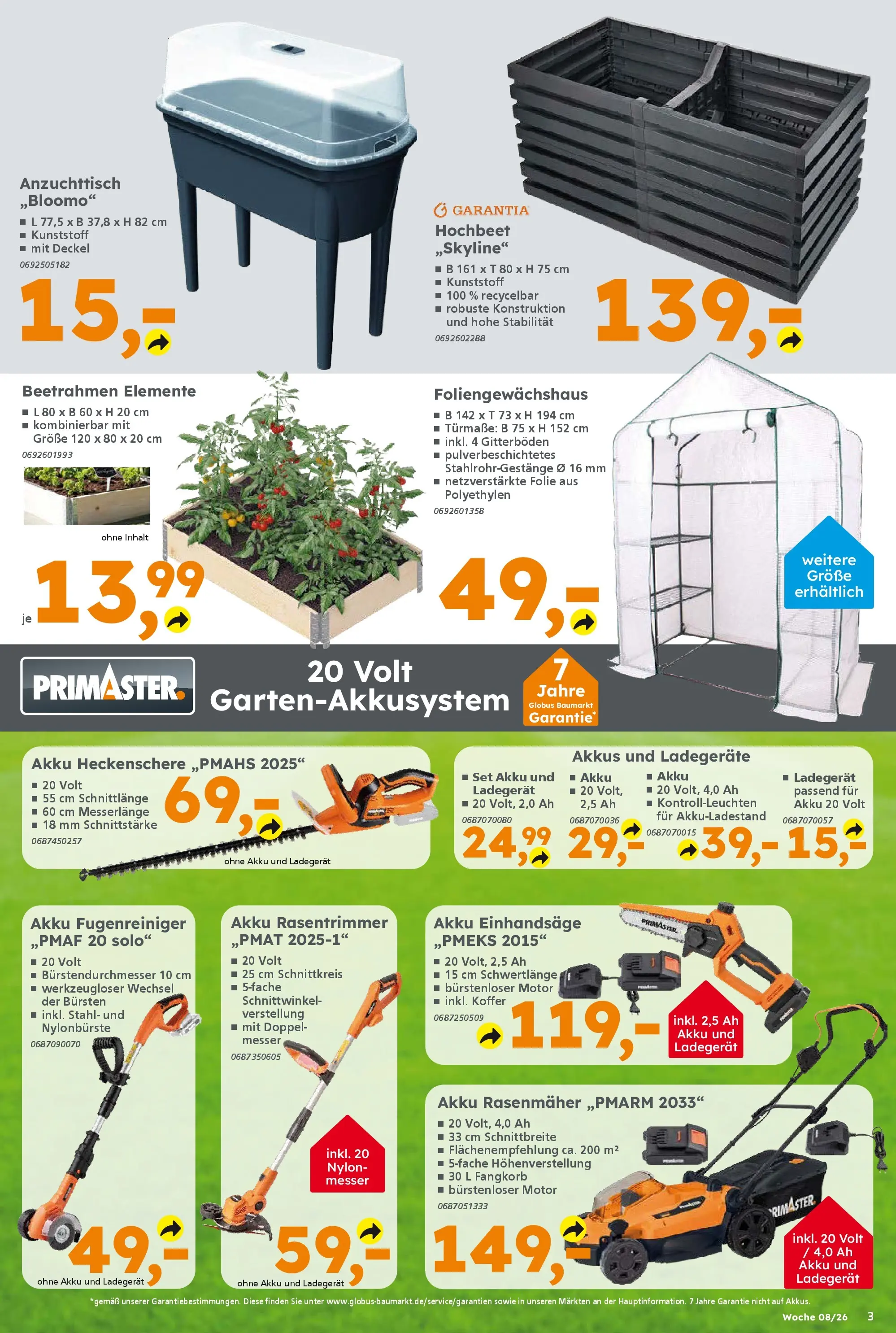Globus Baumarkt prospekt Forchheim	 (ab 16.02.2026) zum Blättern | Seite: 3 | Produkte: Hochbeet, Rasenmäher, Koffer, Ladegerät