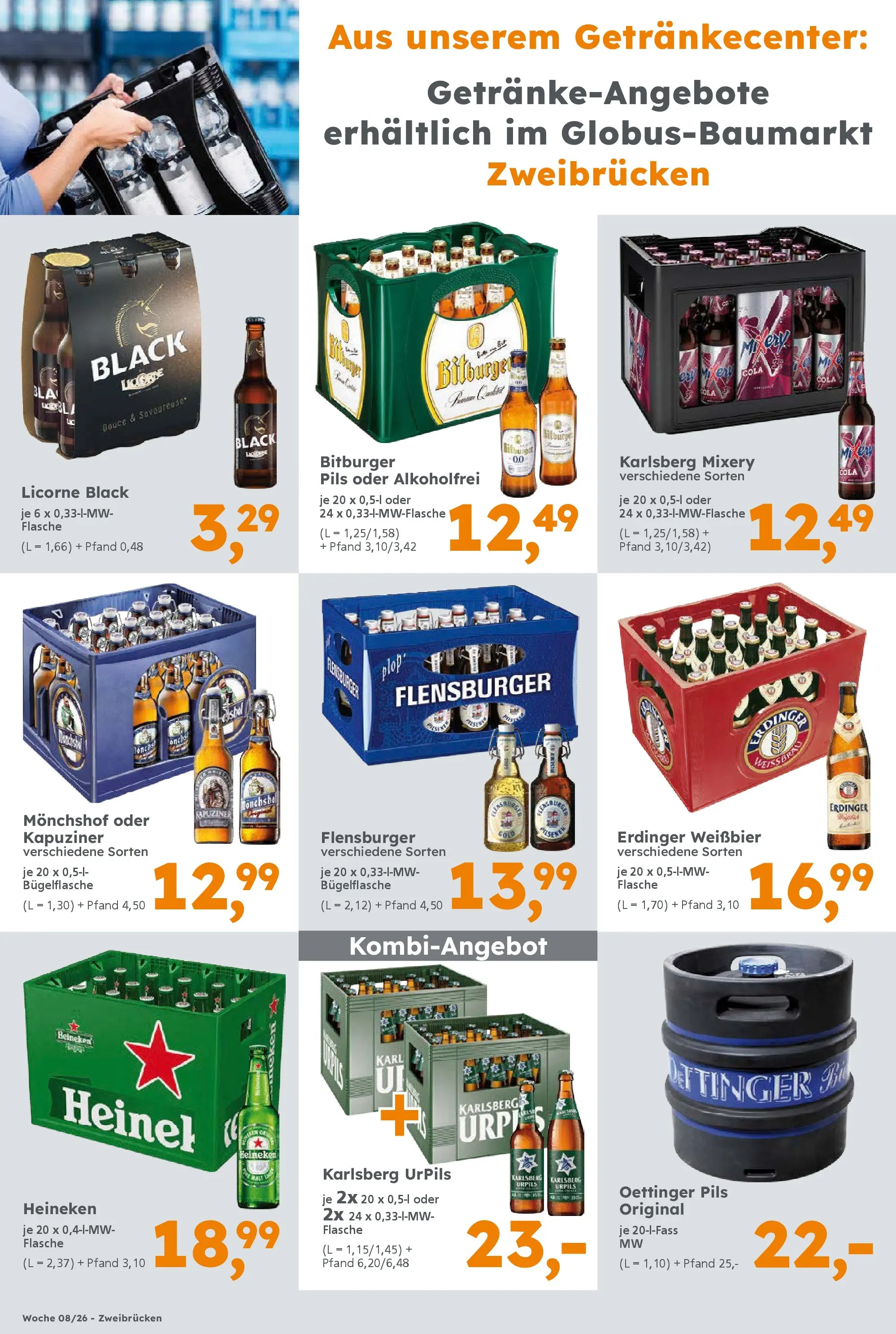 Globus Baumarkt prospekt Homburg	 (ab 16.02.2026) zum Blättern | Seite: 8 | Produkte: Weißbier, Oettinger, Flensburger, Mixery