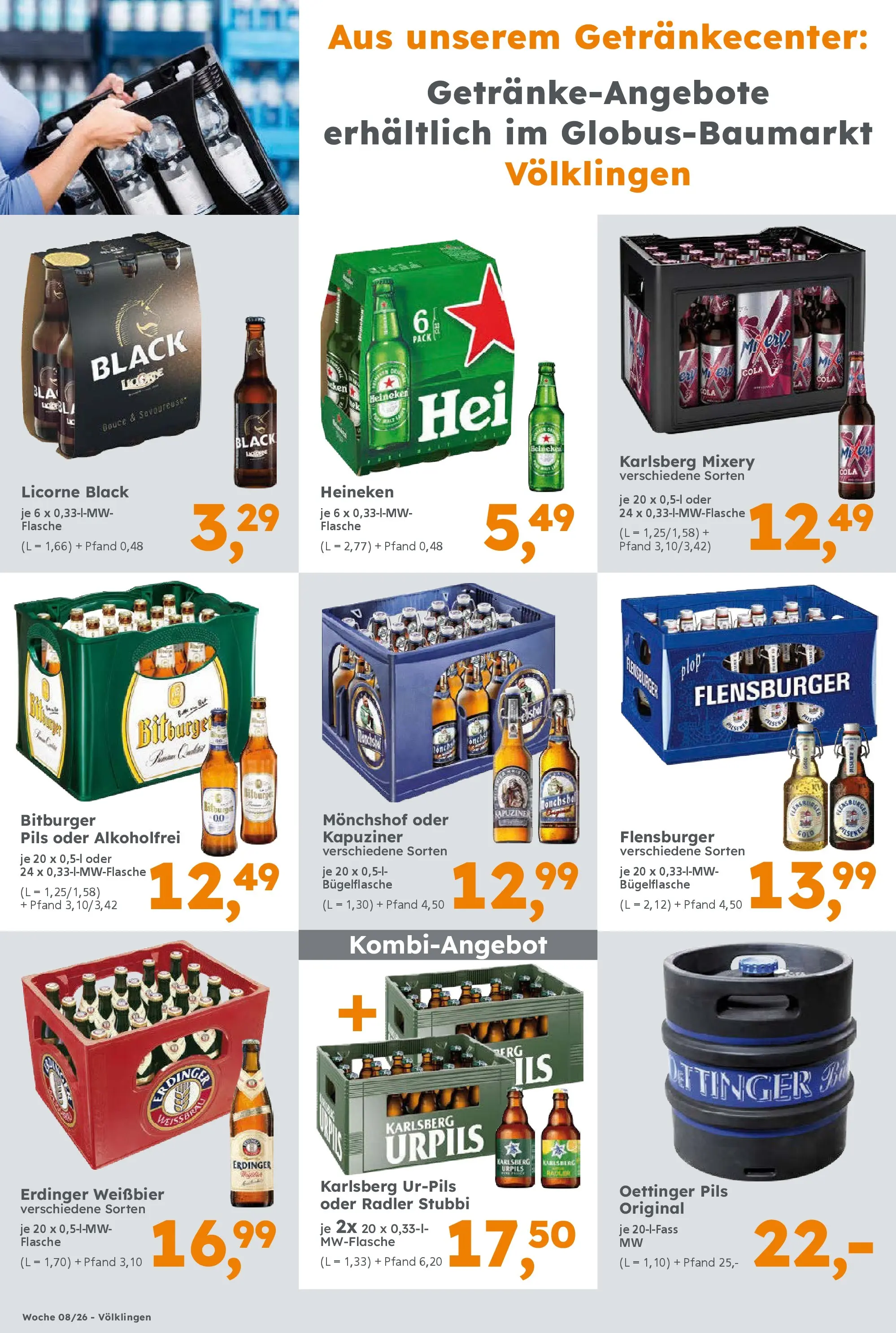 Globus Baumarkt prospekt Heusweiler	 (ab 16.02.2026) zum Blättern | Seite: 8 | Produkte: Monchshof, Heineken, Radler, Mixery
