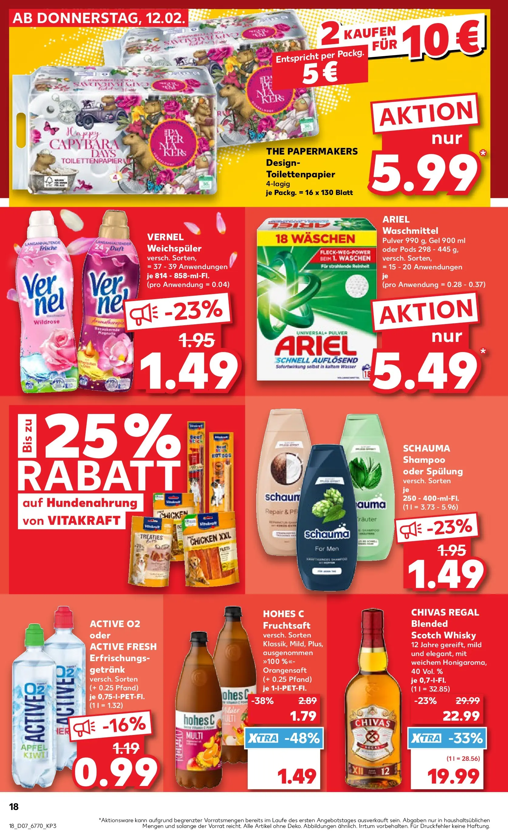 Prospekt Kaufland ab 16.02.2026 » Angebote Online zum Blättern | Seite: 18 | Produkte: Schauma shampoo, Ariel, Kiwi, Toilettenpapier