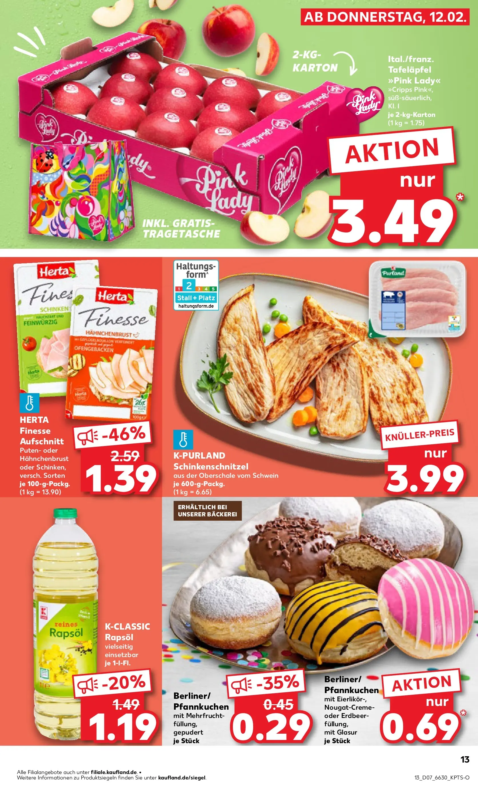 Prospekt Kaufland ab 16.02.2026 » Angebote Online zum Blättern | Seite: 13 | Produkte: Bäckerei, Schnitzel, Herta finesse, Hahnchenbrust