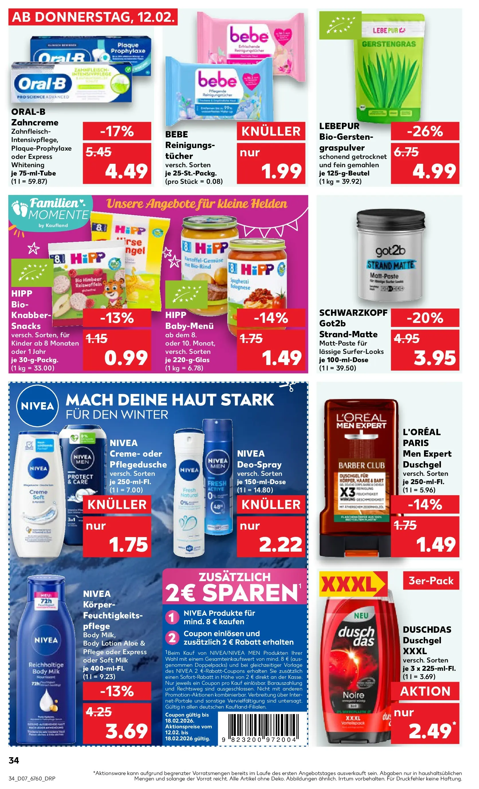 Prospekt Kaufland ab 16.02.2026 » Angebote Online zum Blättern | Seite: 34 | Produkte: Creme, Duschdas, Body Lotion, Body Milk