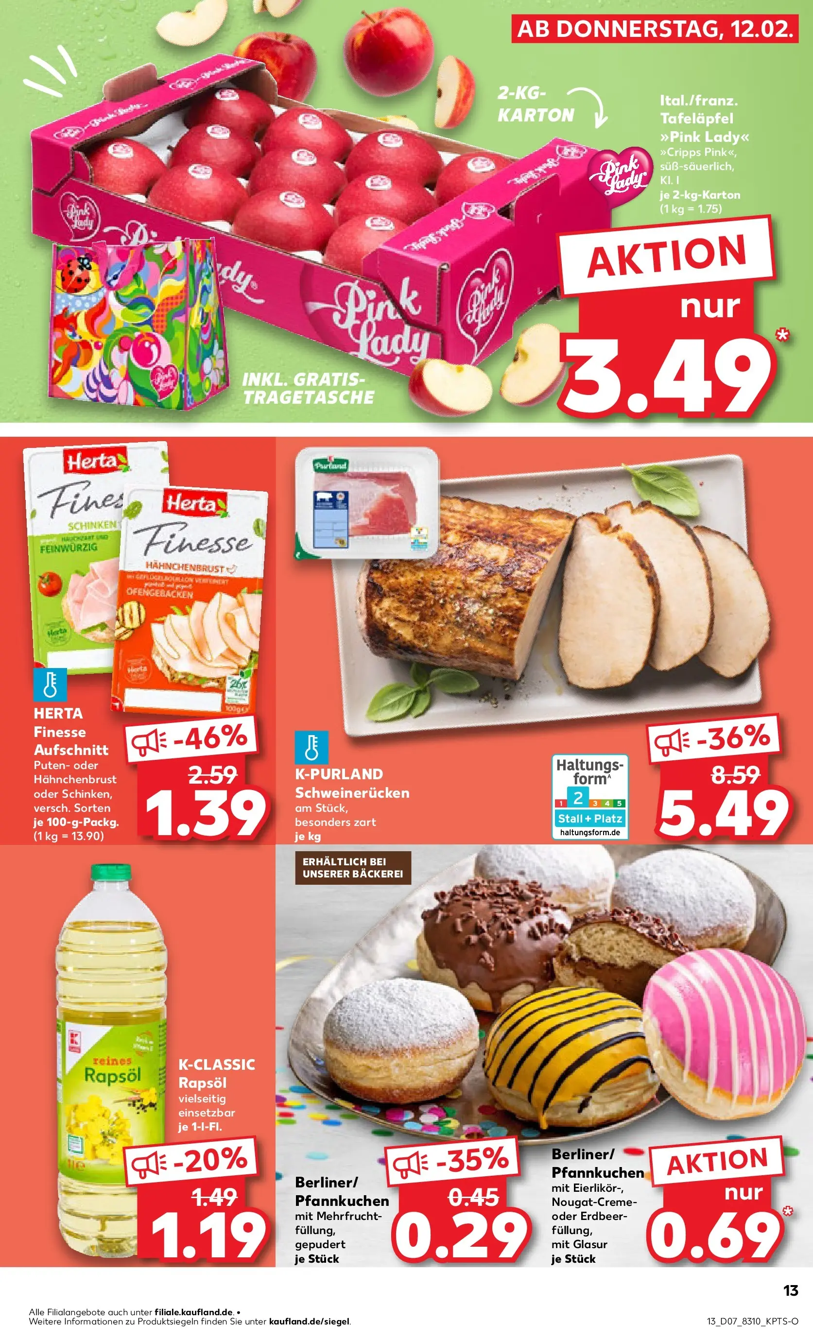 Prospekt Kaufland ab 16.02.2026 » Angebote Online zum Blättern | Seite: 13 | Produkte: Bäckerei, Rapsöl, Schweinerucken, Hahnchenbrust