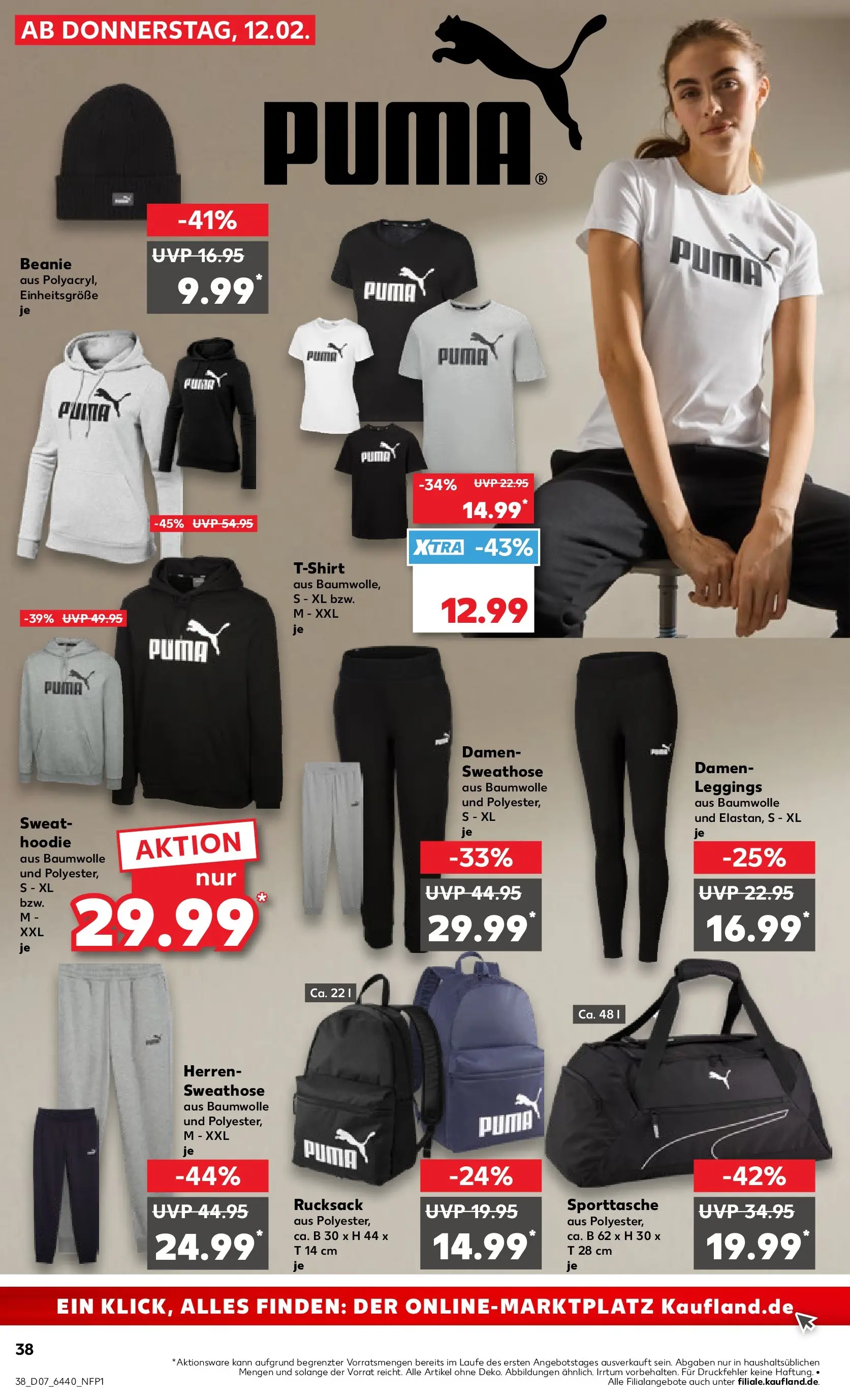 Prospekt Kaufland ab 16.02.2026 » Angebote Online zum Blättern | Seite: 38 | Produkte: Sweathose, T-Shirt, Leggings, Rucksack