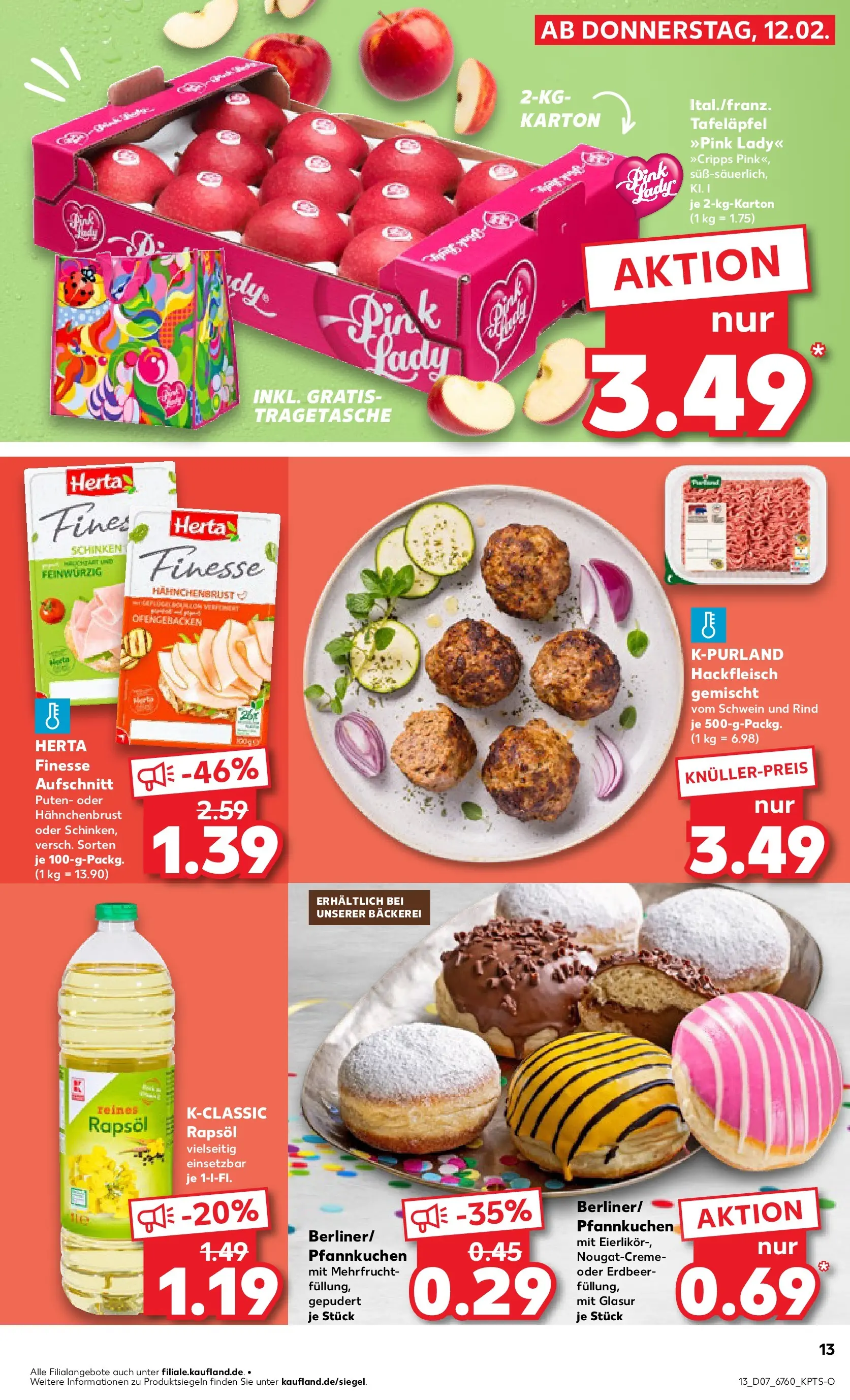 Prospekt Kaufland ab 16.02.2026 » Angebote Online zum Blättern | Seite: 13 | Produkte: Bäckerei, Herta finesse, Hackfleisch, Hahnchenbrust