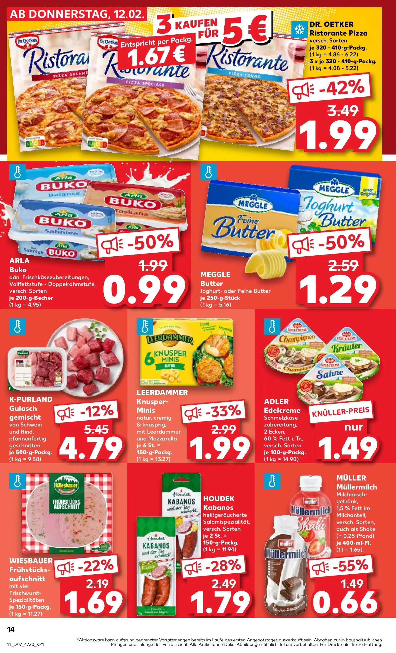 Prospekt Kaufland ab 16.02.2026 » Angebote Online zum Blättern | Seite: 14 | Produkte: Ristorante, Arla buko, Müllermilch, Salami