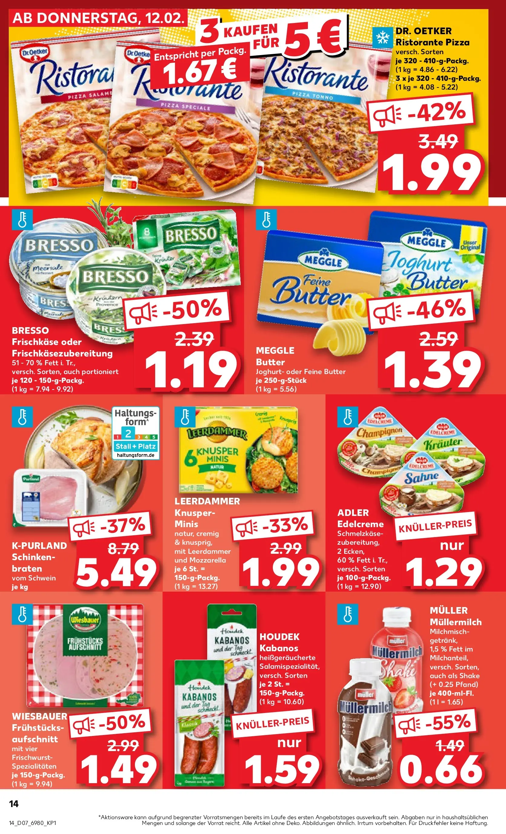 Prospekt Kaufland ab 16.02.2026 » Angebote Online zum Blättern | Seite: 14 | Produkte: Mozzarella, Salami, Meggle butter, Frischkase