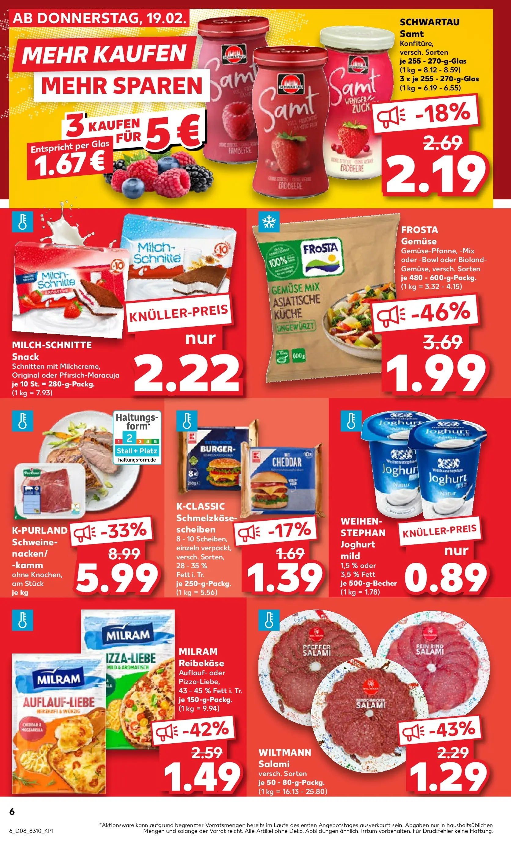 Prospekt Kaufland ab 19.02.2026 » Angebote und Werbung Online | Seite: 14 | Produkte: Milch, Milram, Salami, Reibekase Prospekt Kaufland ab 19.02.2026 » Angebote Online zum Blättern | Seite: 14 | Produkte: Milch, Milram, Salami, Reibekase