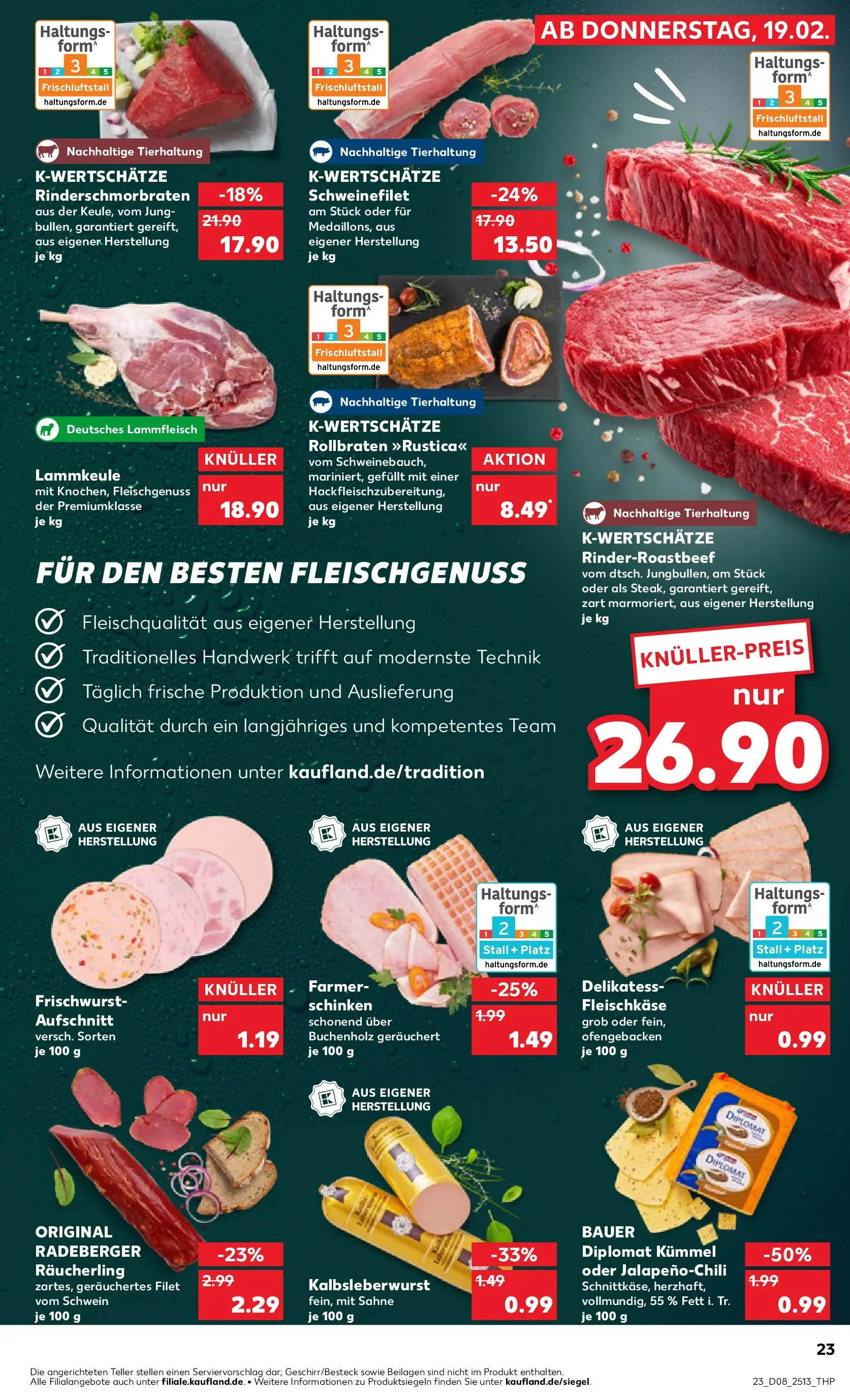 Prospekt Kaufland ab 19.02.2026 » Angebote Online zum Blättern | Seite: 31 | Produkte: Lammkeule, Schweinefilet, Schinken, Sahne