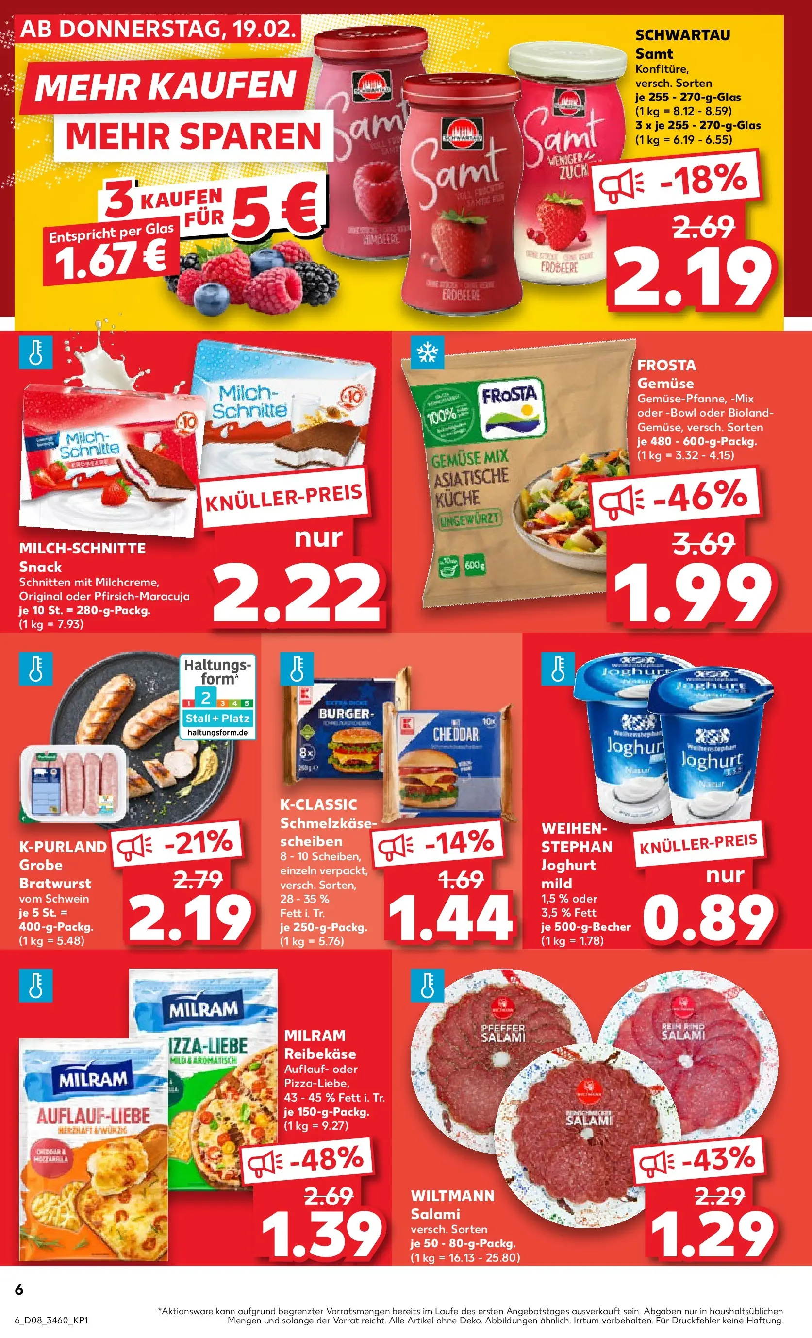 Prospekt Kaufland ab 18.02.2026 » Angebote Online zum Blättern | Seite: 22 | Produkte: Joghurt, Schwartau samt, Milram, Himbeere