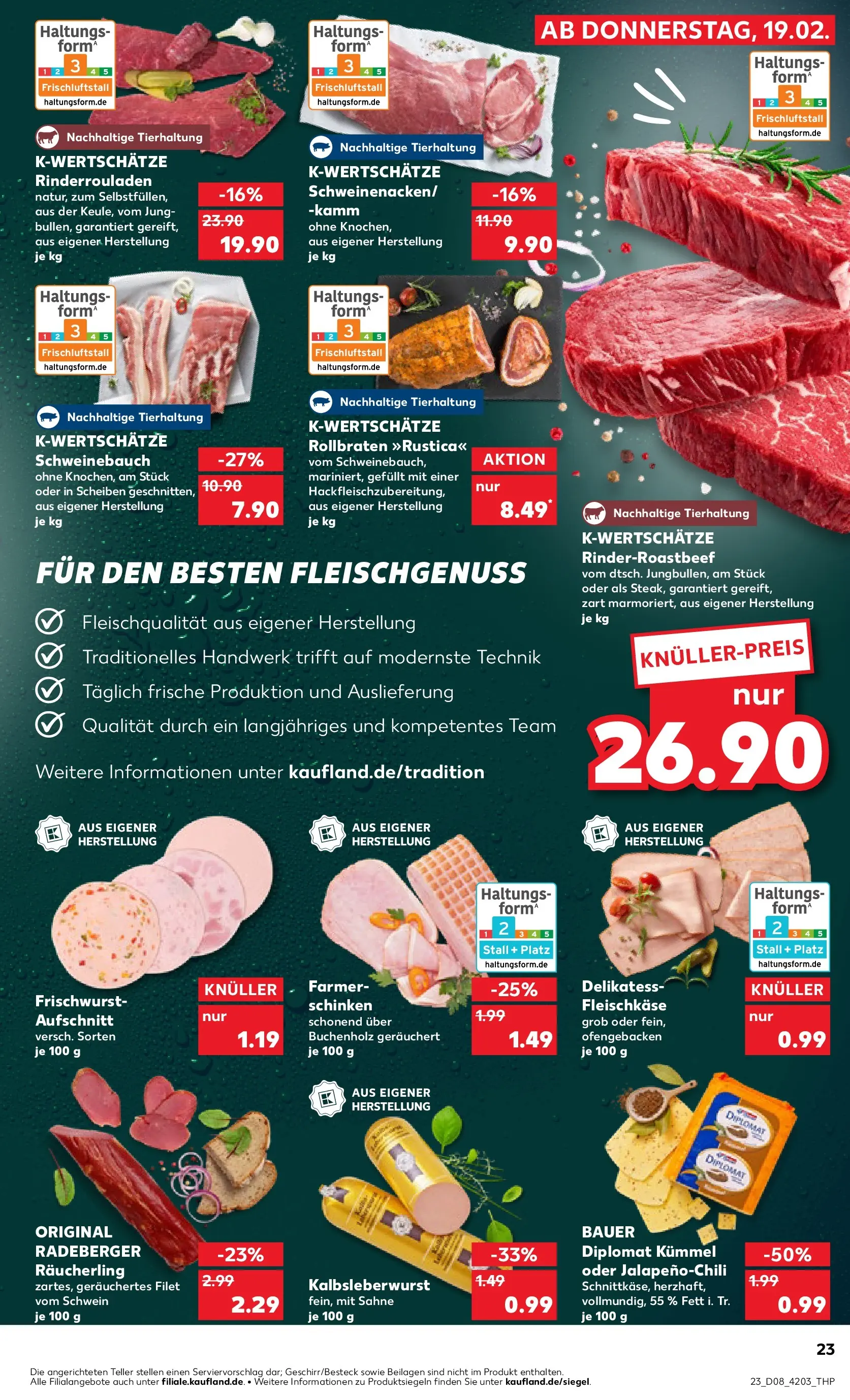 Prospekt Kaufland ab 19.02.2026 » Angebote und Werbung Online | Seite: 31 | Produkte: Rinderrouladen, Schweinebauch, Schinken, Sahne Prospekt Kaufland ab 19.02.2026 » Angebote Online zum Blättern | Seite: 31 | Produkte: Rinderrouladen, Schweinebauch, Schinken, Sahne