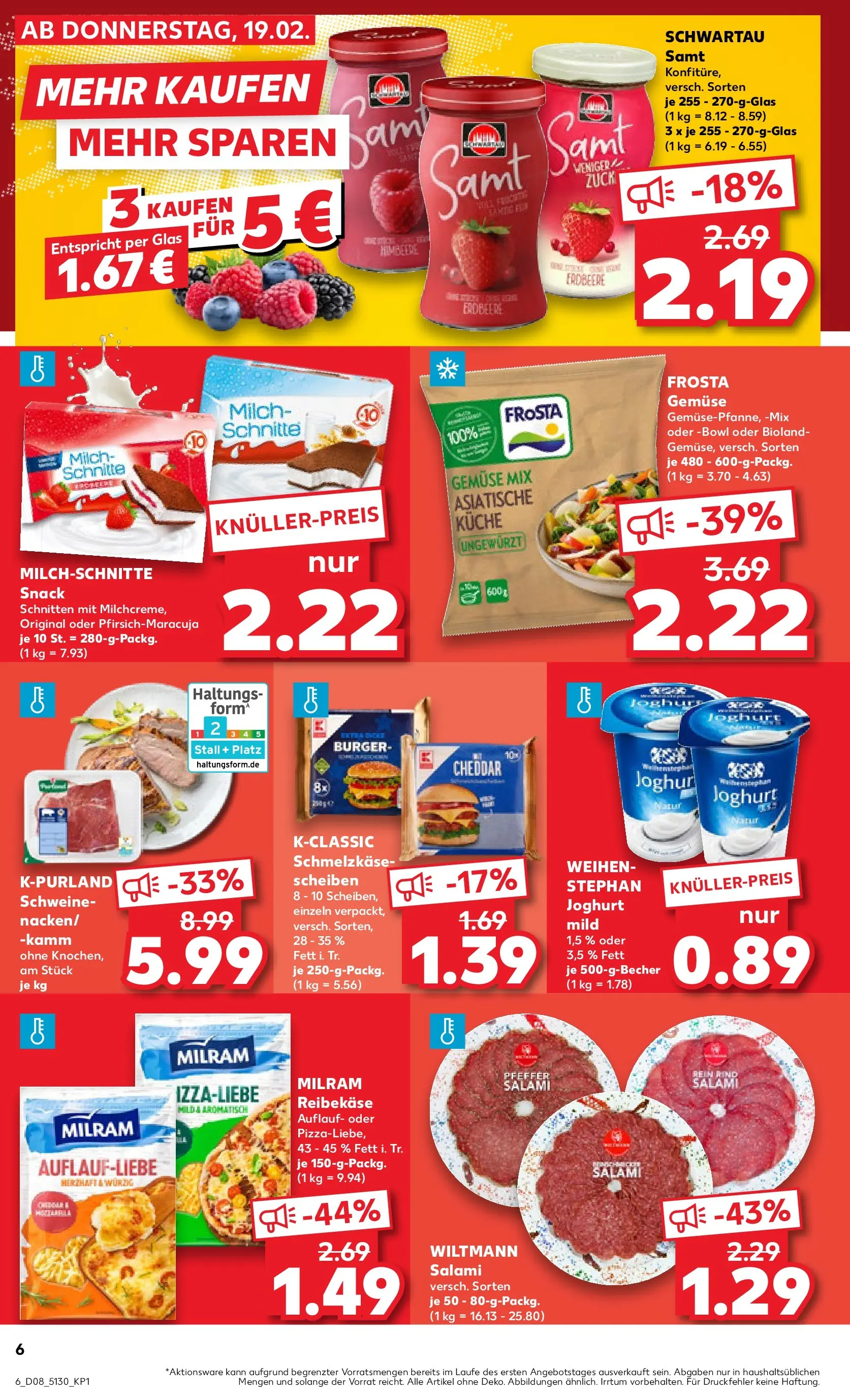 Prospekt Kaufland ab 19.02.2026 » Angebote Online zum Blättern | Seite: 14 | Produkte: Milch, Burger, Salami, Reibekase