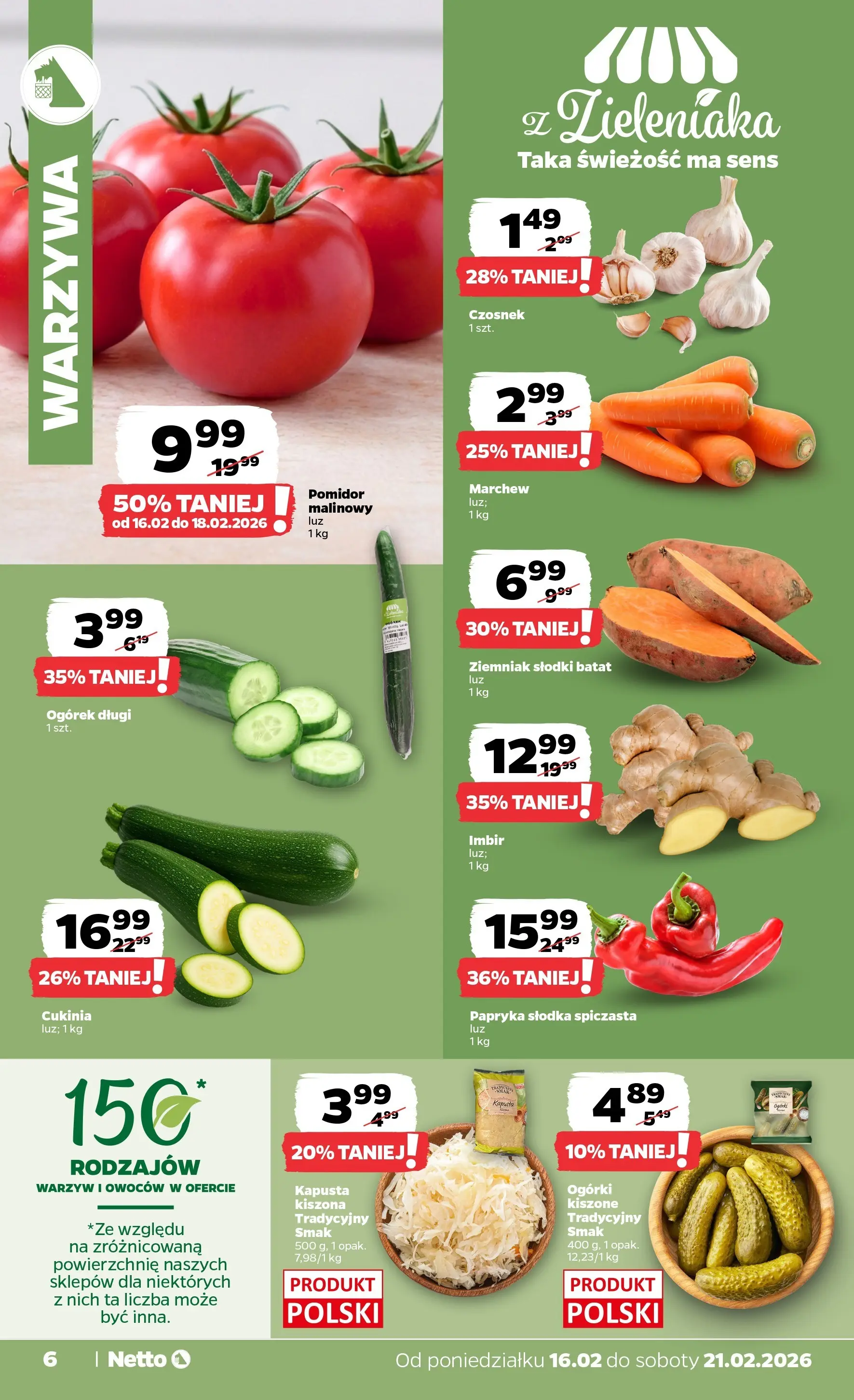Netto - NETTO T08A ważne do 21.02.2026 od 15.02.2026 - Aktualne promocje | Strona: 6 | Produkty: Imbir, Cukinia, Ogórki, Warzywa