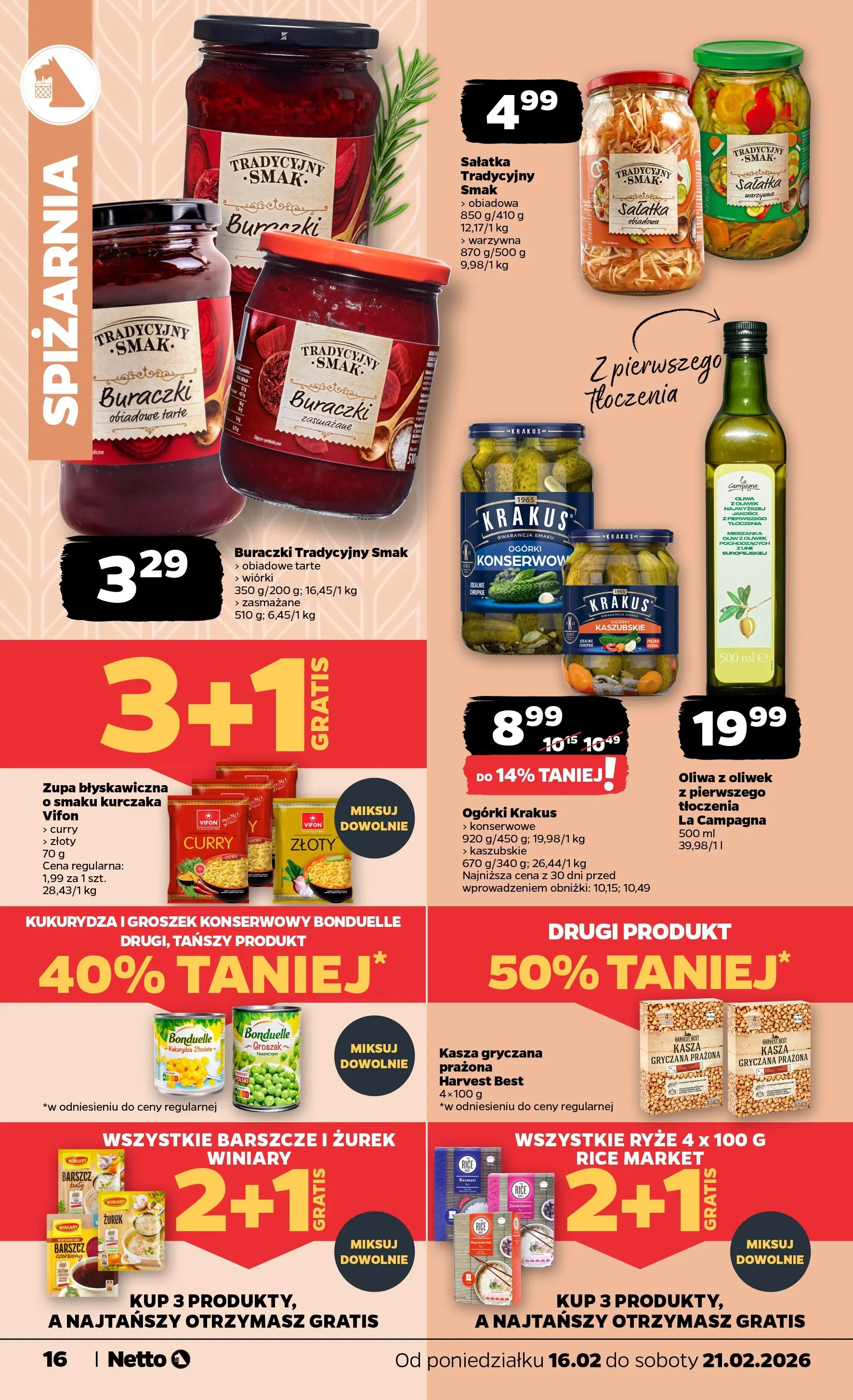 Netto - NETTO T08A ważne do 21.02.2026 od 15.02.2026 - Aktualne promocje | Strona: 16 | Produkty: Barszcz, Vifon, Kukurydza, Sałatka