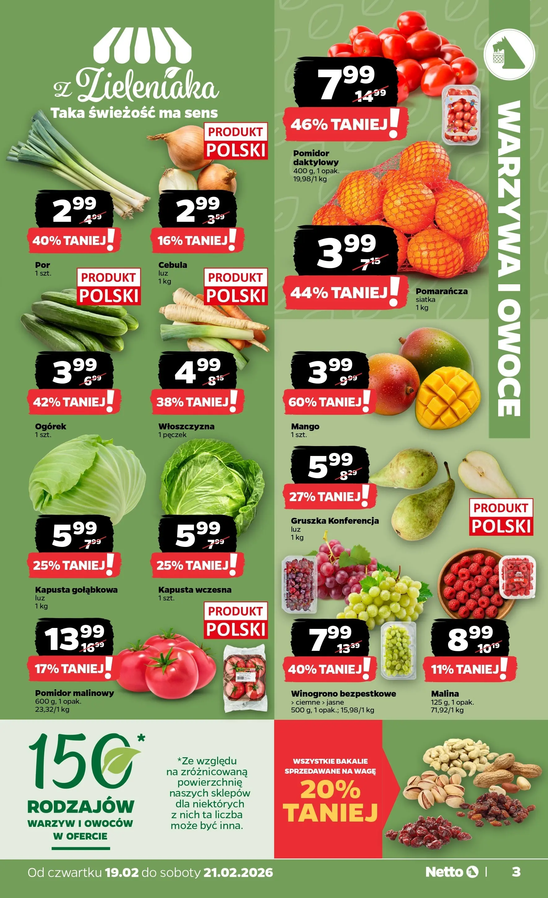 Netto - NETTO T08B ważne do 21.02.2026 od 18.02.2026 - Aktualne promocje | Strona: 3 | Produkty: Kapusta, Gruszka, Malina, Siatka