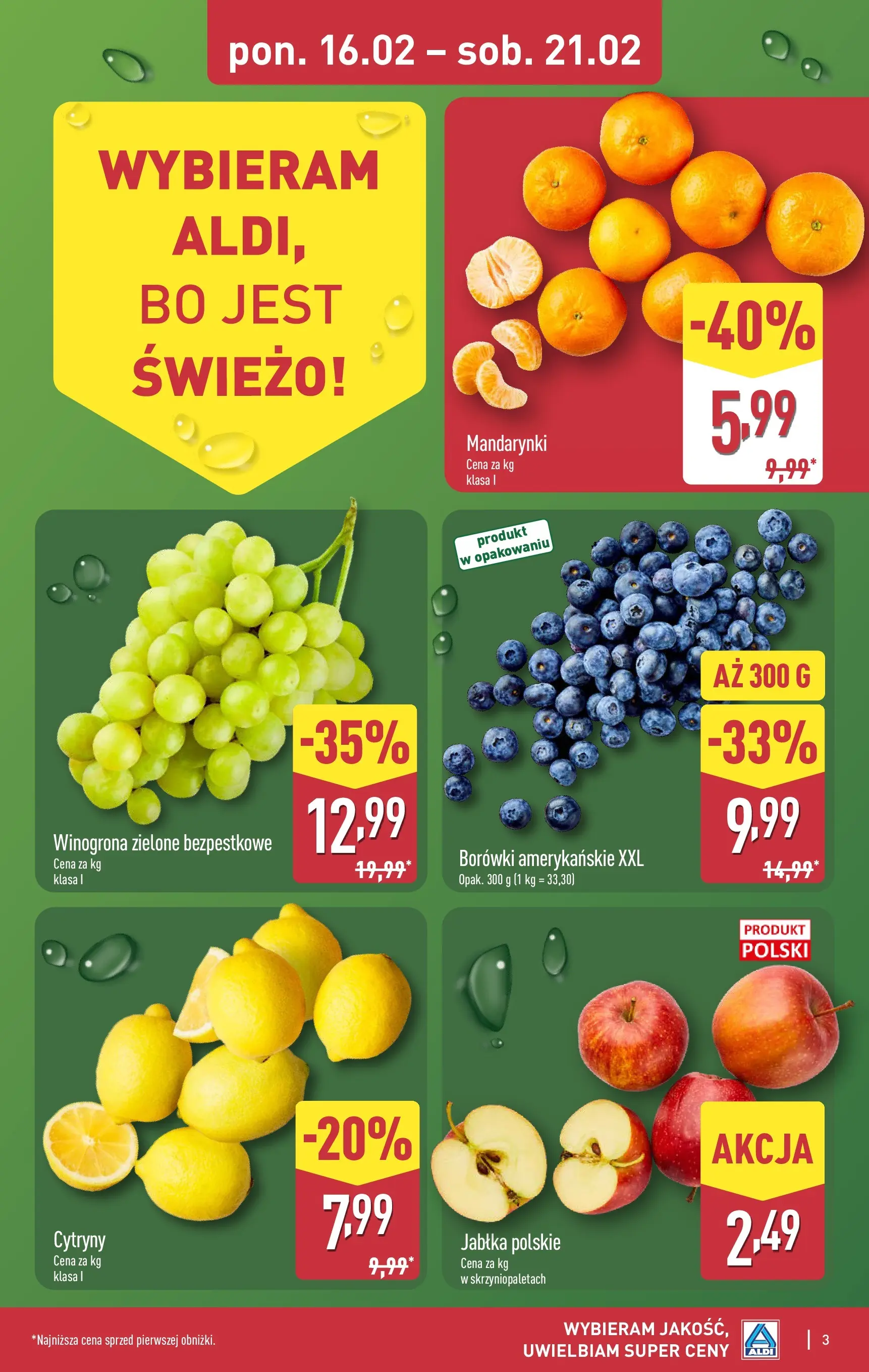 Aldi Gazetka od 16.02.2026 - Ulotka PDF, promocje | Strona: 3 | Produkty: Winogrona, Cytryny, Jabłka, Mandarynki