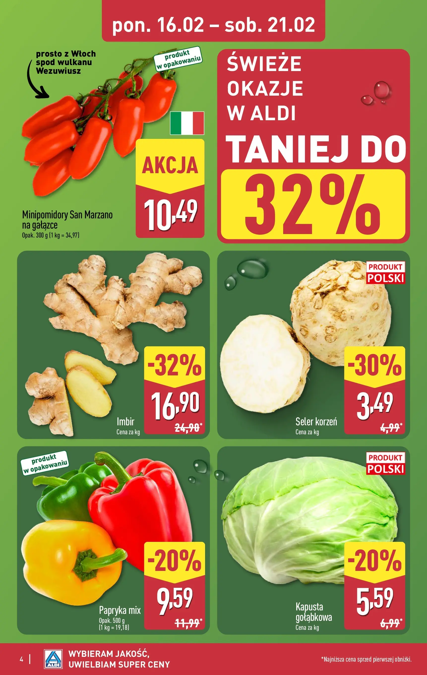 Aldi Gazetka od 16.02.2026 - Ulotka PDF, promocje | Strona: 4 | Produkty: Kapusta, Imbir, Papryka