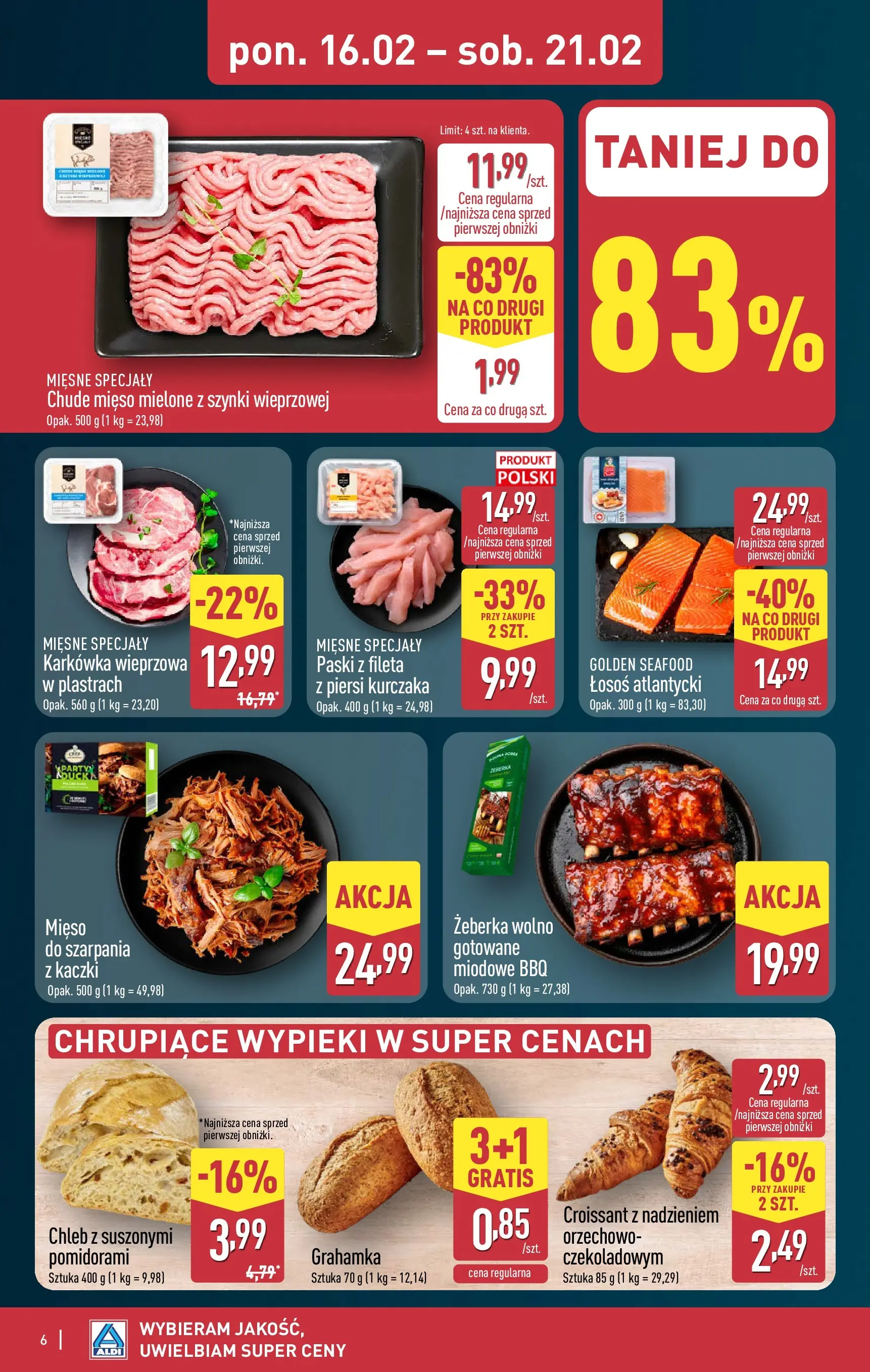 Aldi Gazetka od 16.02.2026 - Ulotka PDF, promocje | Strona: 6 | Produkty: Mięso mielone z szynki, Karkówka, Karkówka wieprzowa, Mięso