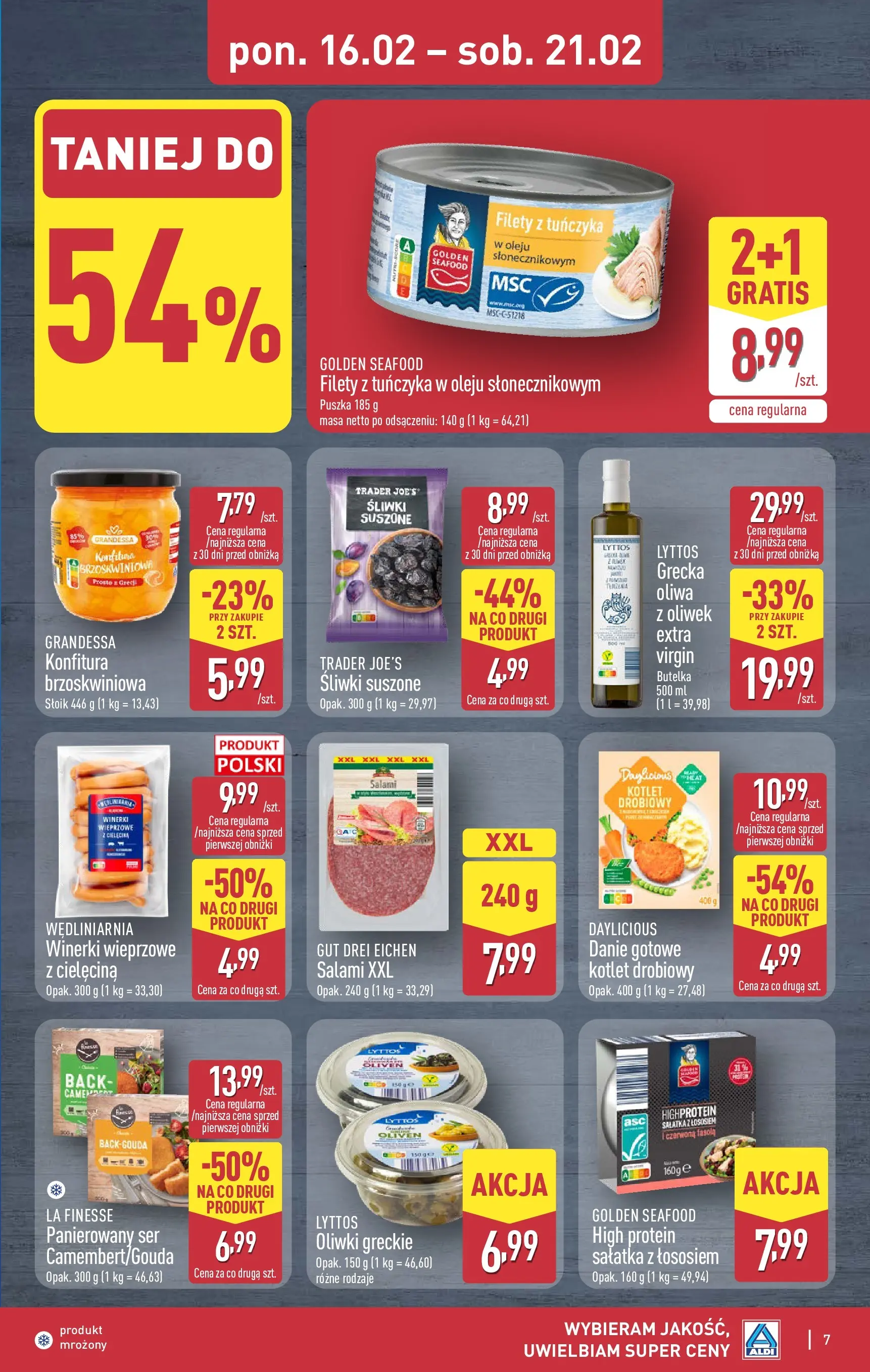 Aldi Gazetka od 16.02.2026 - Ulotka PDF, promocje | Strona: 7 | Produkty: Śliwki suszone, Ser, Salami, Sałatka