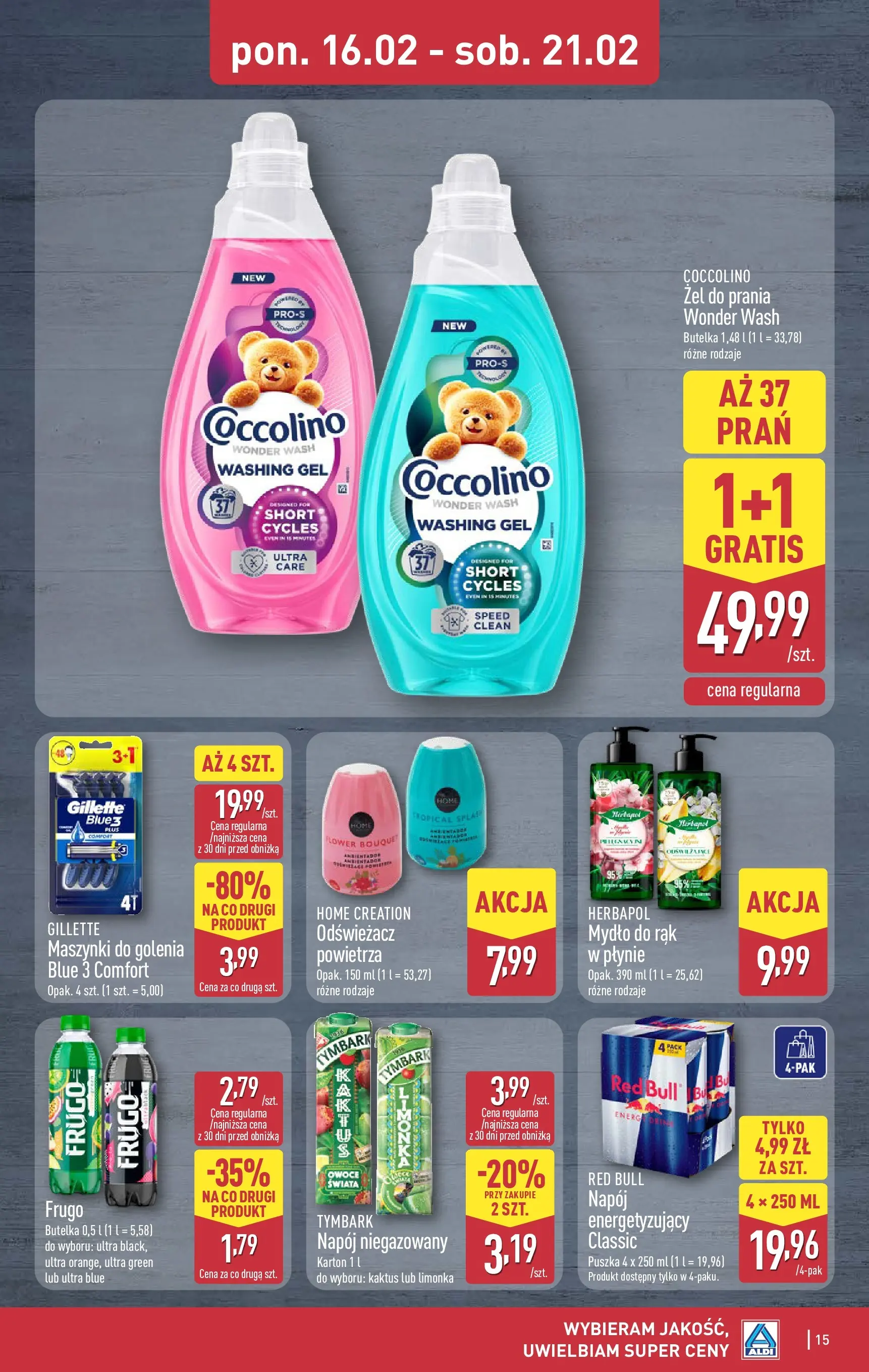 Aldi Gazetka od 16.02.2026 - Ulotka PDF, promocje | Strona: 15 | Produkty: Limonka, Coccolino, Maszynki do golenia, Mydło