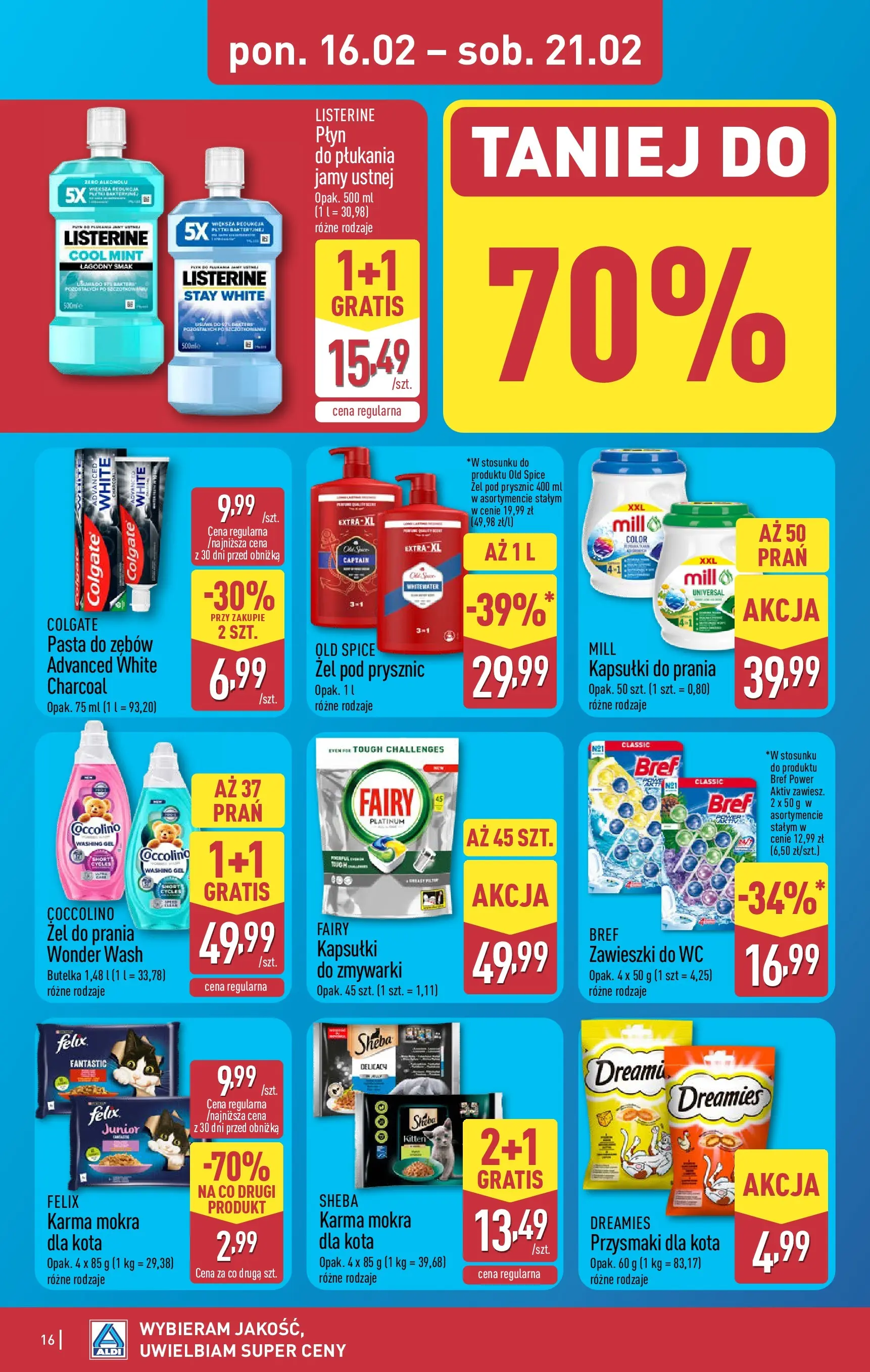 Aldi Gazetka od 16.02.2026 - Ulotka PDF, promocje | Strona: 16 | Produkty: Przysmaki dla kota, Coccolino, Fairy, Old spice