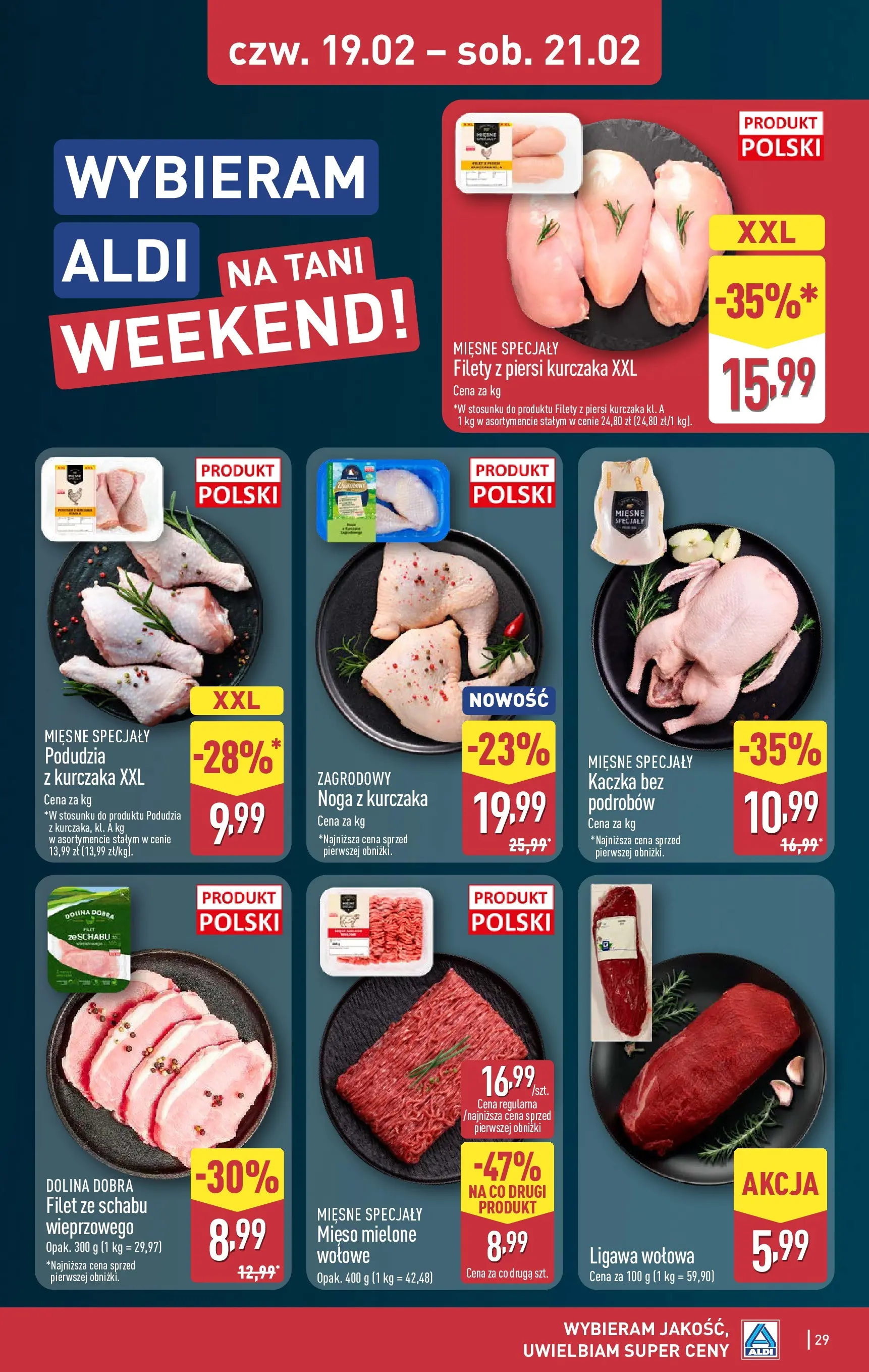 Aldi Gazetka od 16.02.2026 - Ulotka PDF, promocje | Strona: 29 | Produkty: Piersi, Mięso, Mięso mielone wołowe, Kaczka