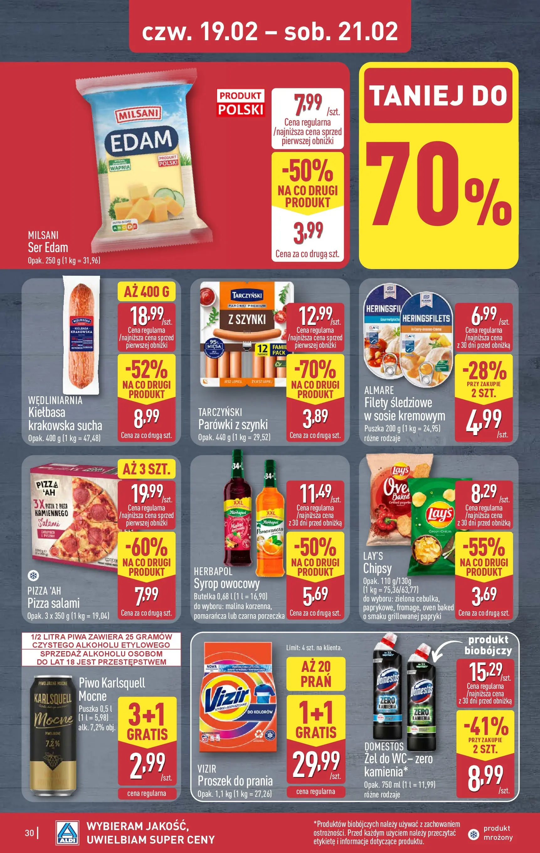 Aldi Gazetka od 16.02.2026 - Ulotka PDF, promocje | Strona: 30 | Produkty: Chipsy, Parówki z szynki, Porzeczka, Proszek do prania