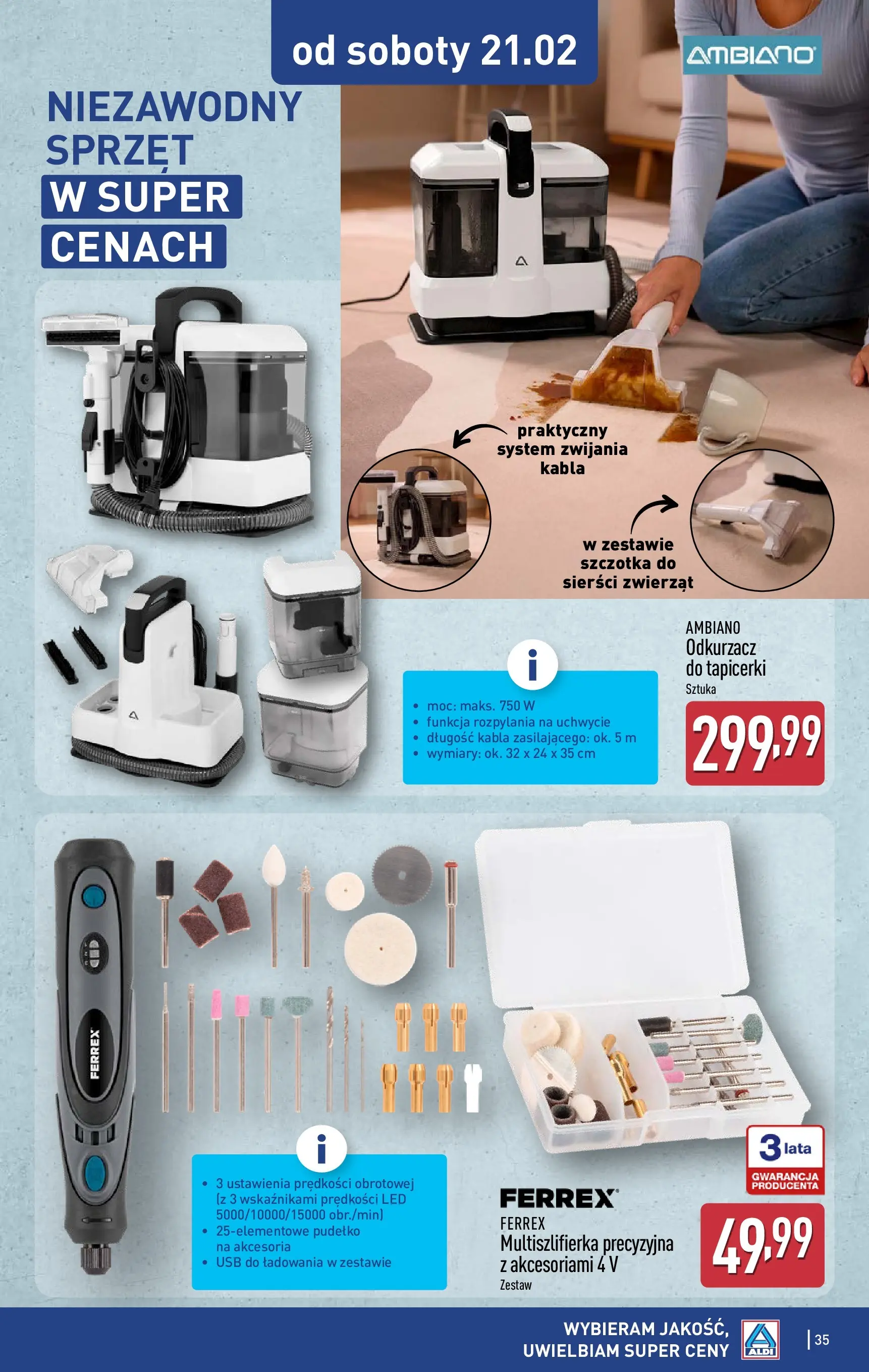 Aldi Gazetka od 16.02.2026 - Ulotka PDF, promocje | Strona: 35 | Produkty: USB, Odkurzacz, Multiszlifierka, Szczotka