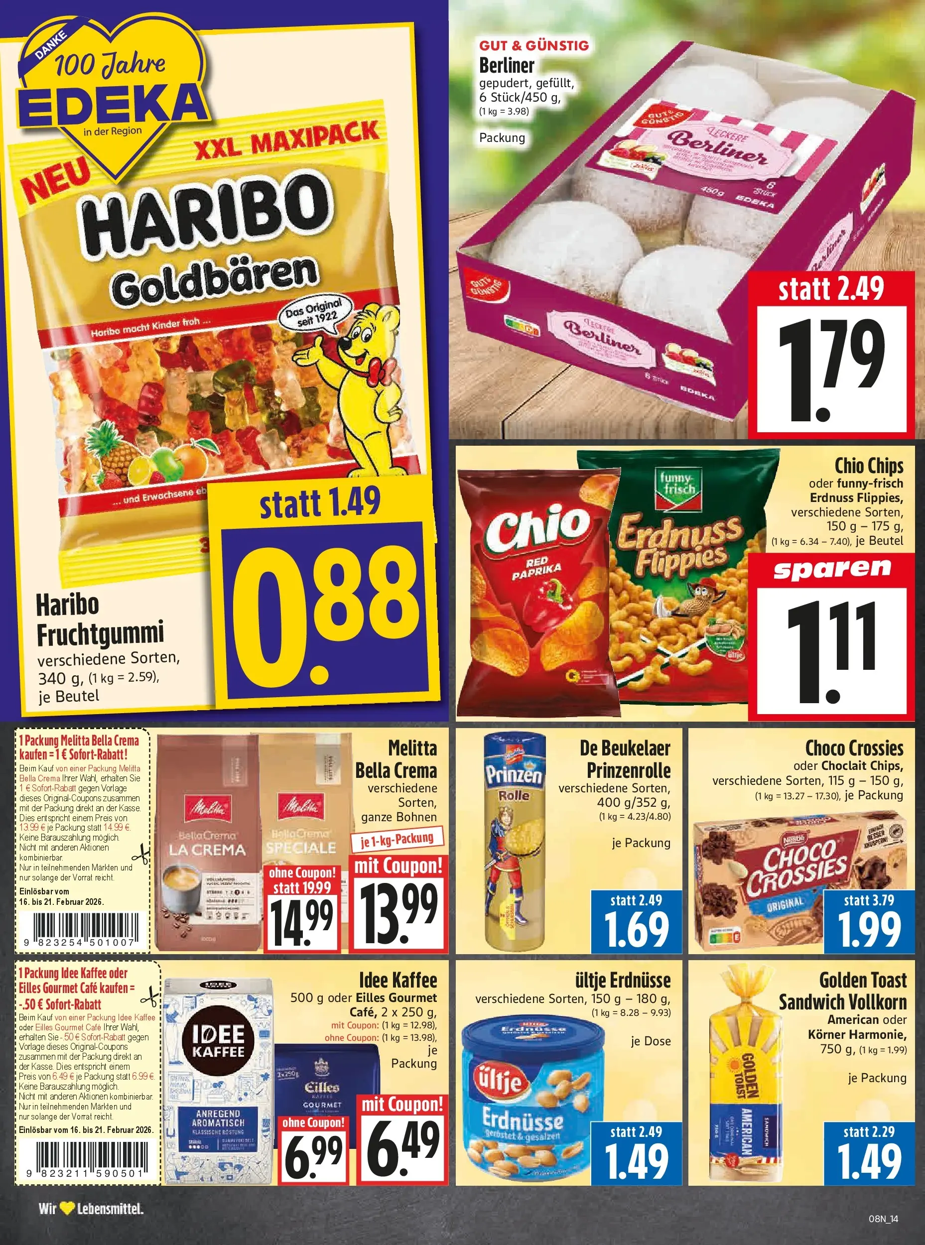 Angebote - Edeka Hahner: Wochenangebote (ab 15.02.2026) zum Blättern | Seite: 16 | Produkte: Berliner, Ultje erdnusse, Erdnüsse, Haribo