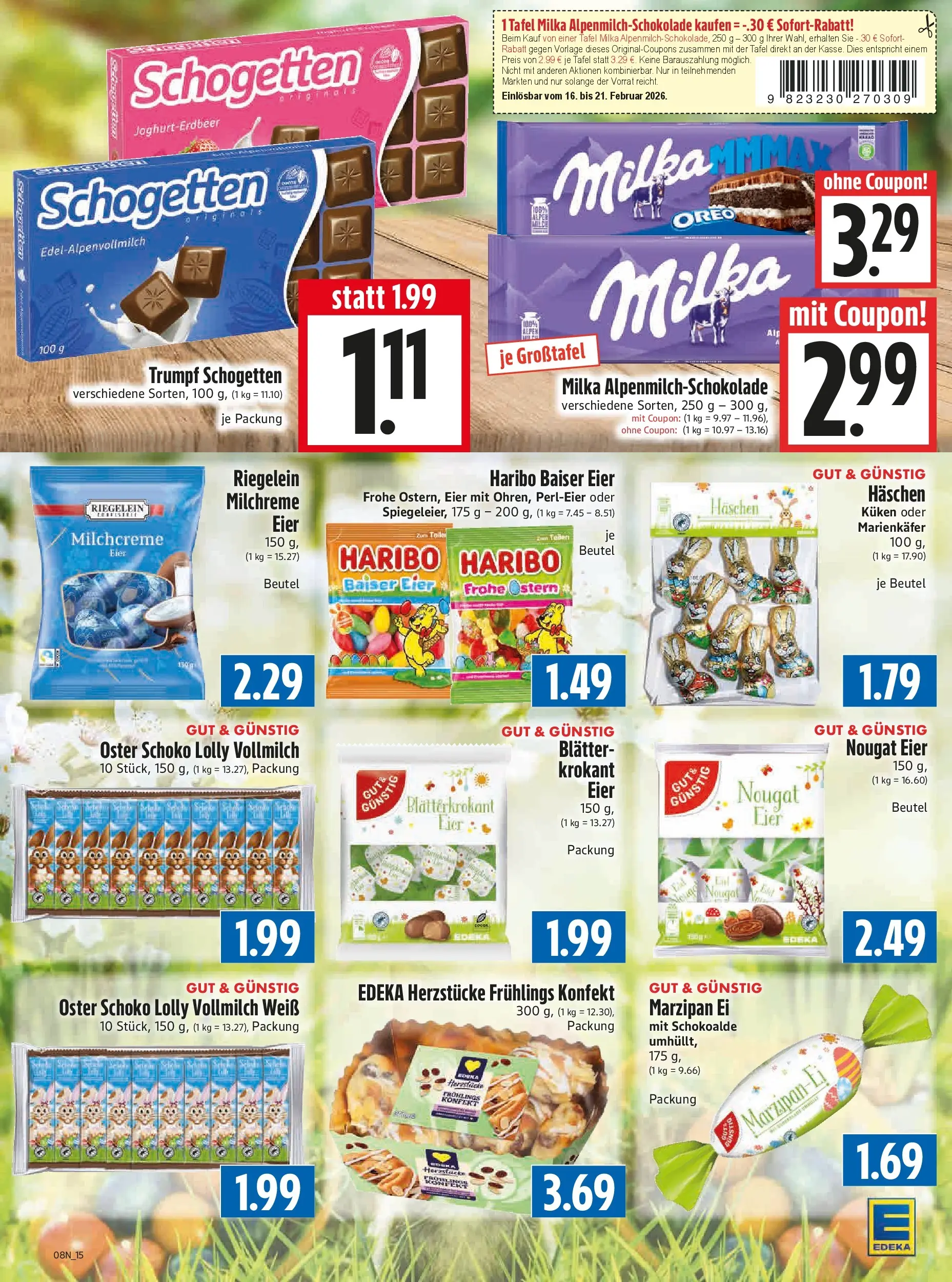 Angebote - Edeka Hahner: Wochenangebote (ab 15.02.2026) zum Blättern | Seite: 17 | Produkte: Haribo, Bier, Milka, Schogetten