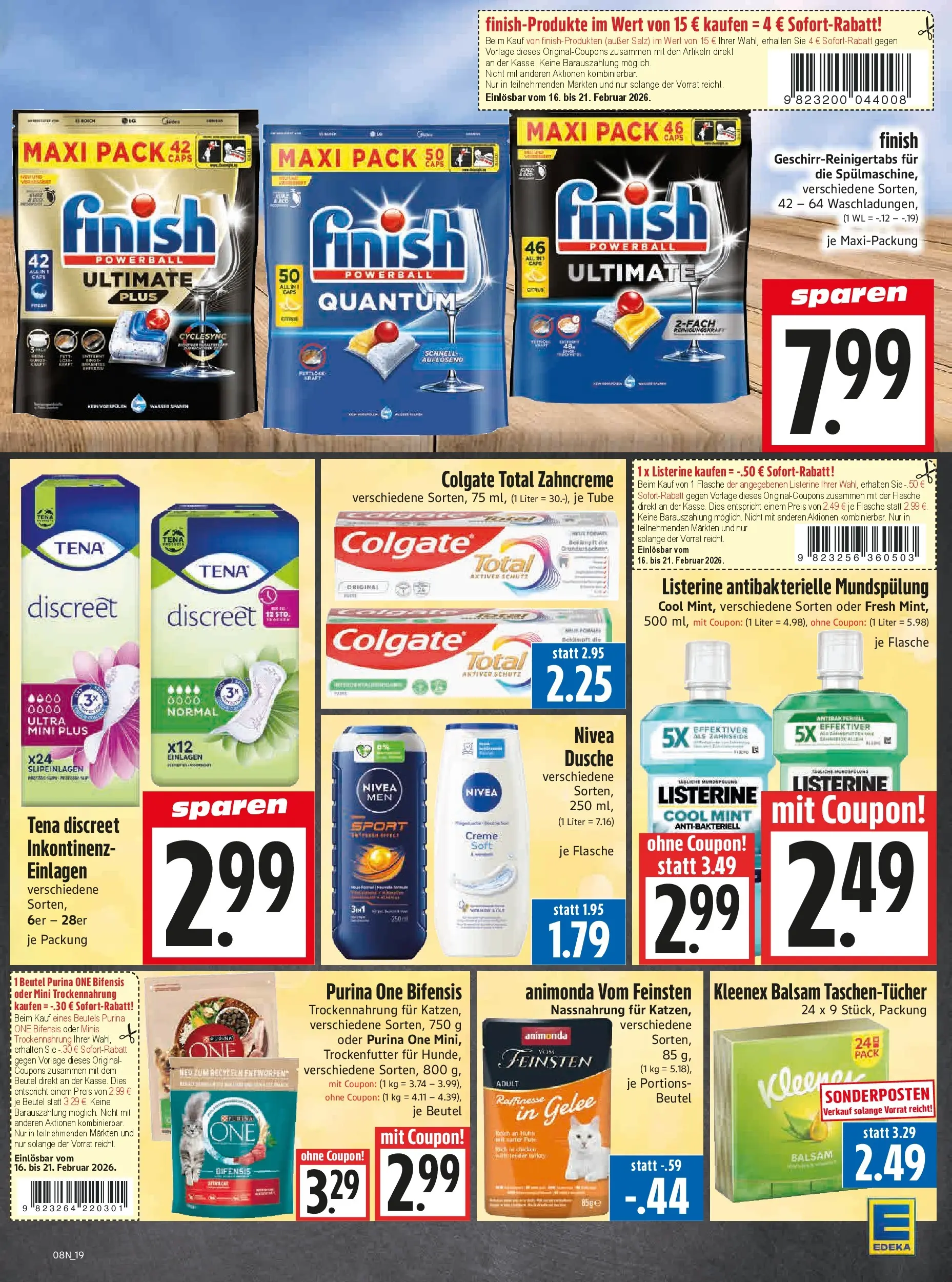 Angebote - Edeka Hahner: Wochenangebote (ab 15.02.2026) zum Blättern | Seite: 21 | Produkte: Dusche, Finish, Creme, Listerine