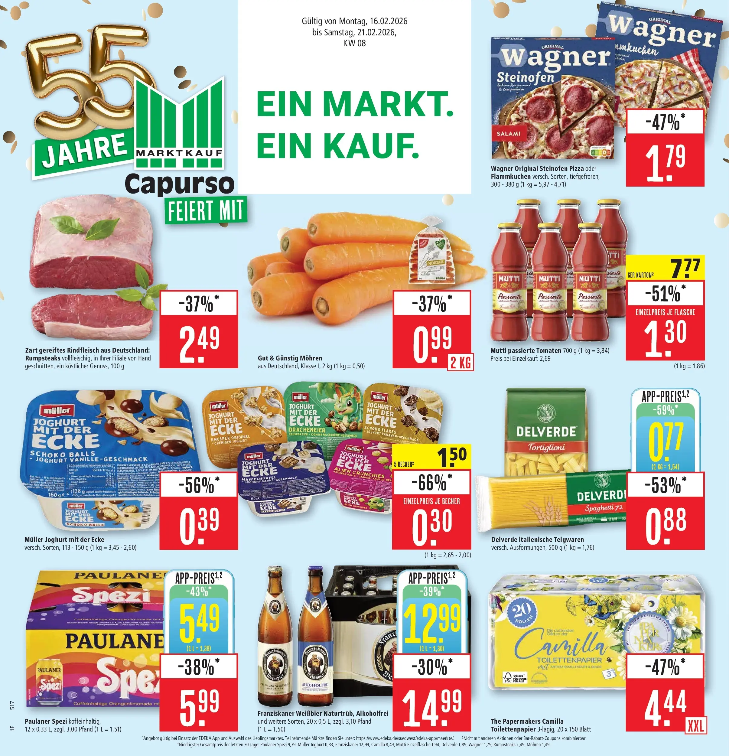 Marktkauf - Marktkauf: Wochenangebote (ab 16.02.2026) » Angebote online | Seite: 1 | Produkte: Weißbier, Paulaner spezi, Rindfleisch, Toilettenpapier