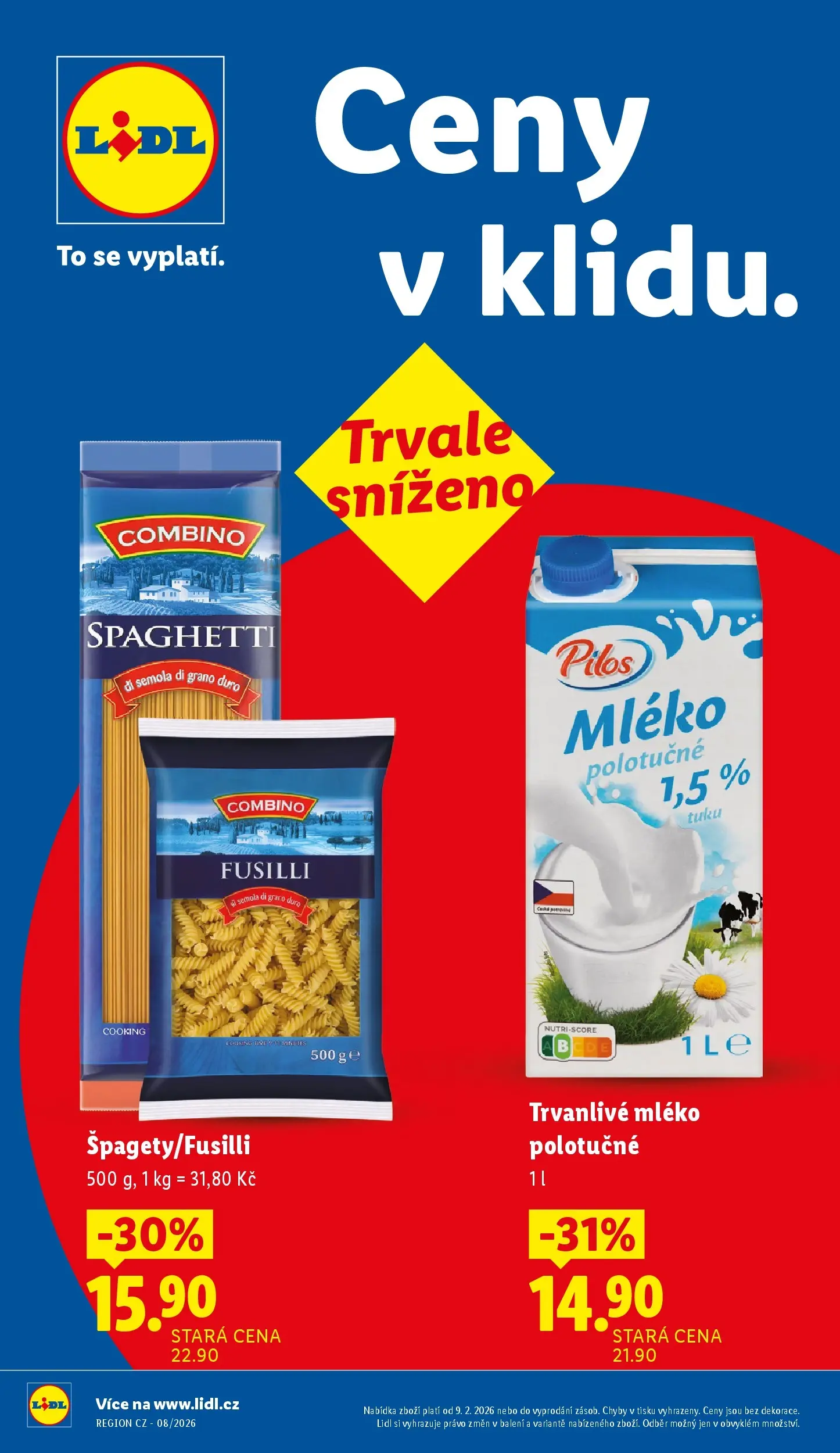 Lidl leták od 15.02.2026 - Nový akční leták | Strana: 8 | Produkty: Mléko polotučné, Mléko, Combino